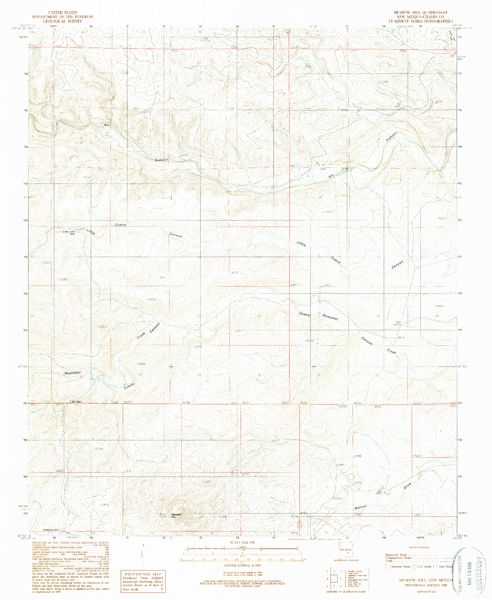 USGS 1:24000-SCALE QUADRANGLE FOR MEADOW HILL, NM 1989