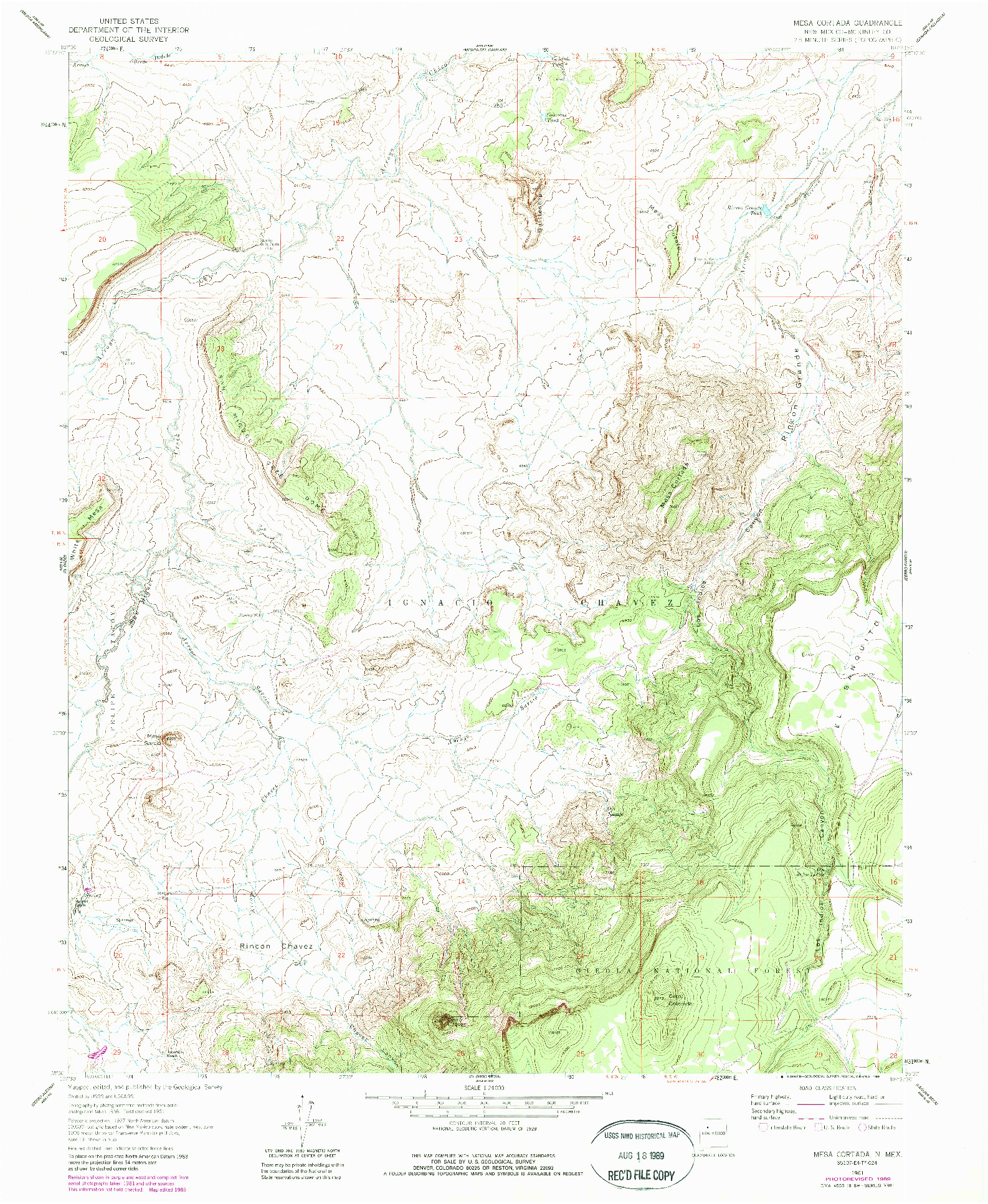 USGS 1:24000-SCALE QUADRANGLE FOR MESA CORTADA, NM 1961