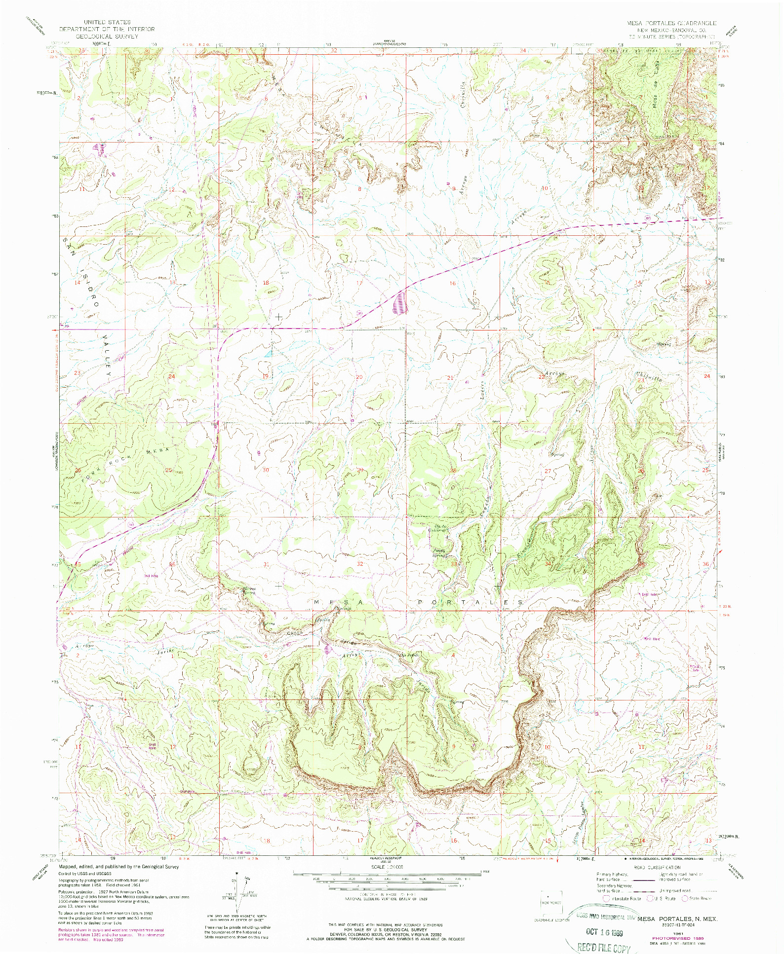 USGS 1:24000-SCALE QUADRANGLE FOR MESA PORTALES, NM 1961
