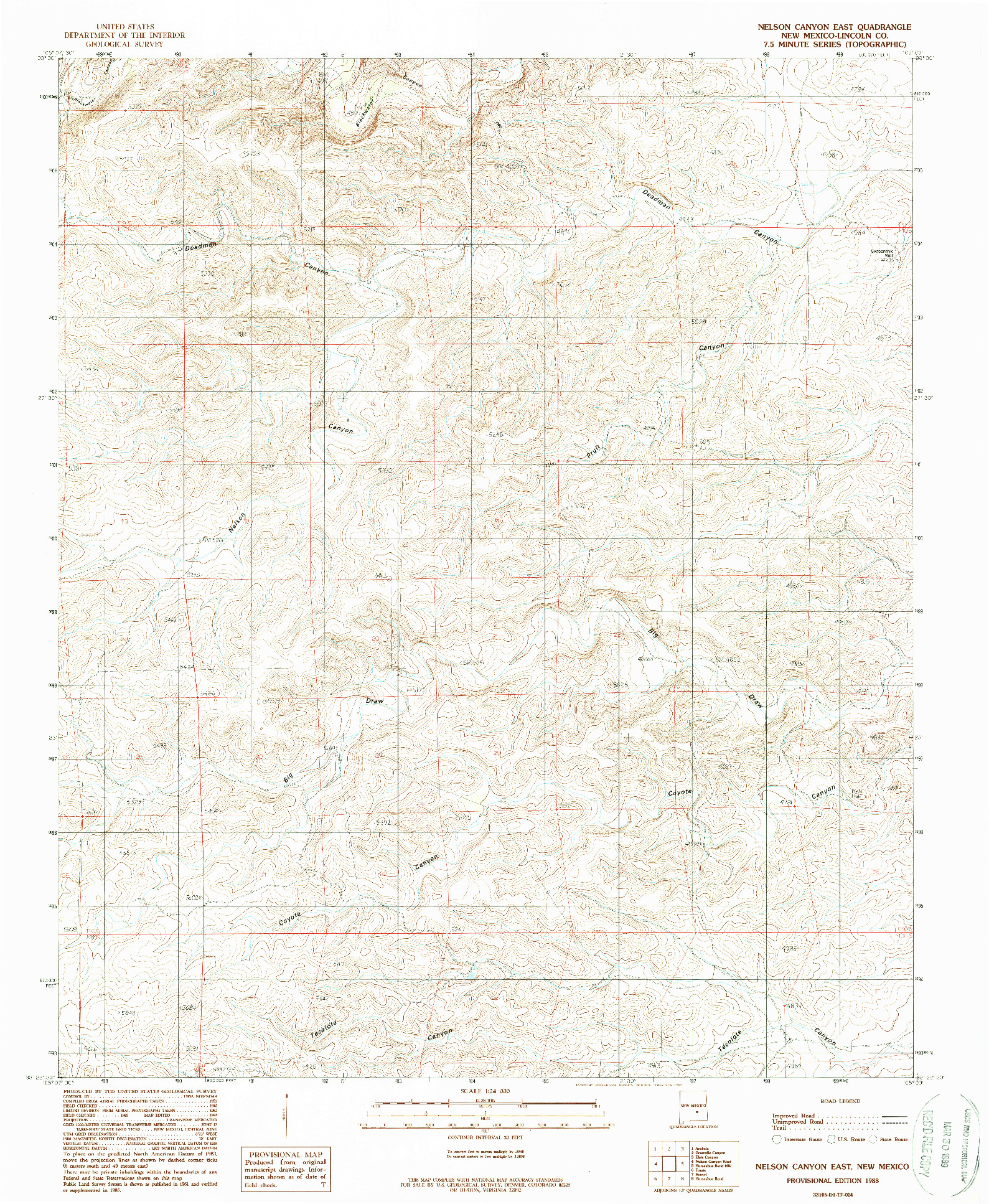 USGS 1:24000-SCALE QUADRANGLE FOR NELSON CANYON EAST, NM 1988