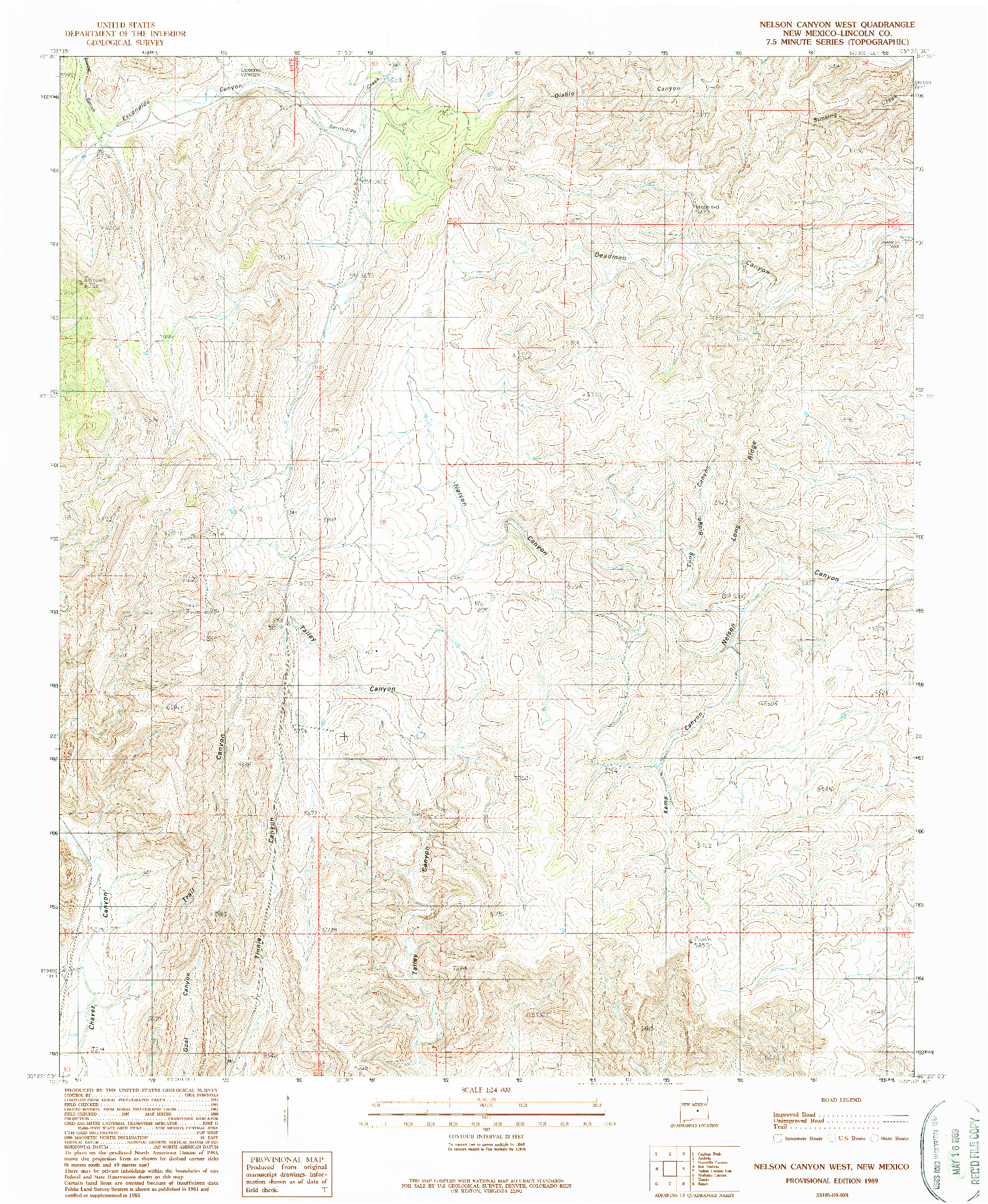 USGS 1:24000-SCALE QUADRANGLE FOR NELSON CANYON WEST, NM 1989