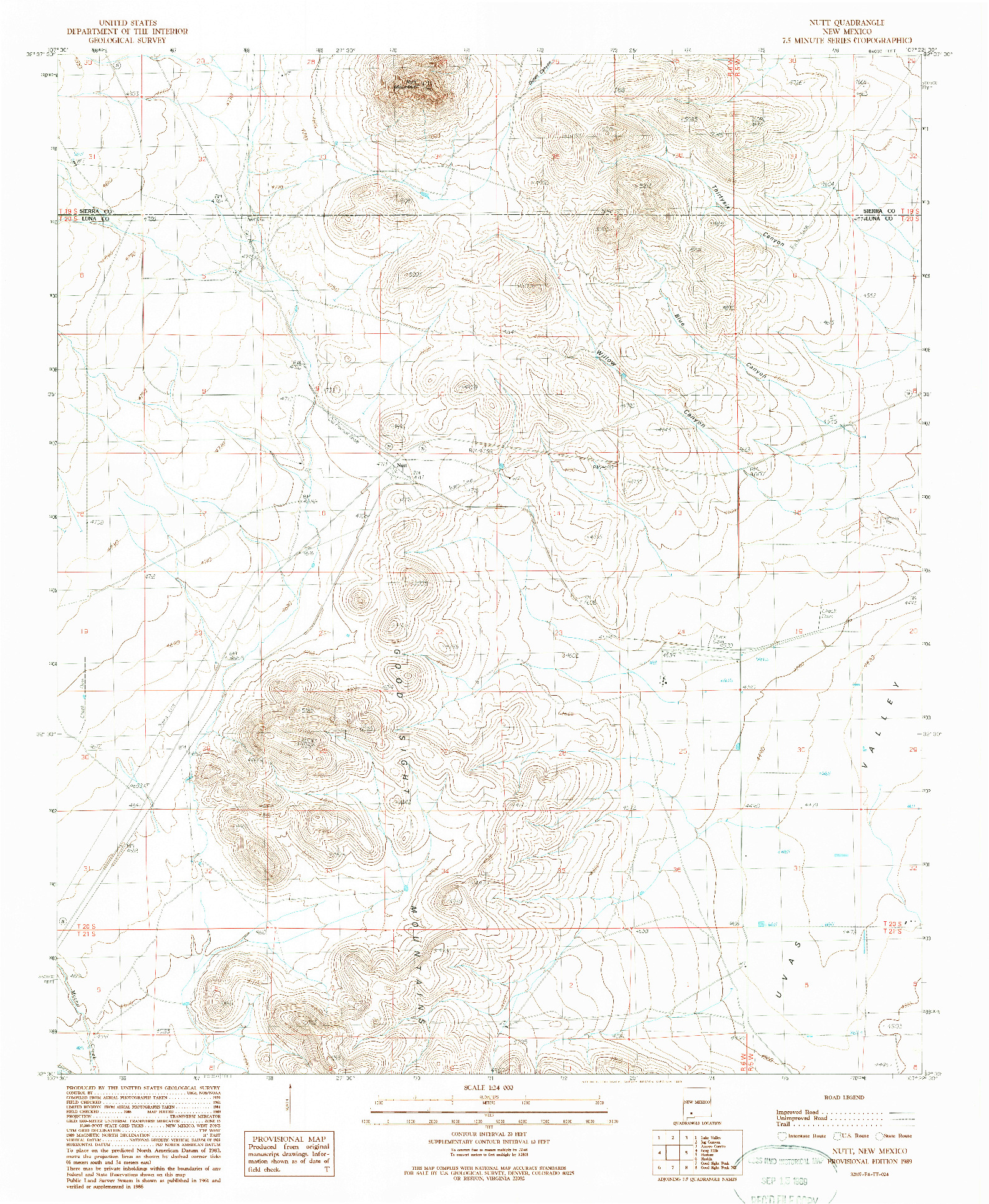 USGS 1:24000-SCALE QUADRANGLE FOR NUTT, NM 1989
