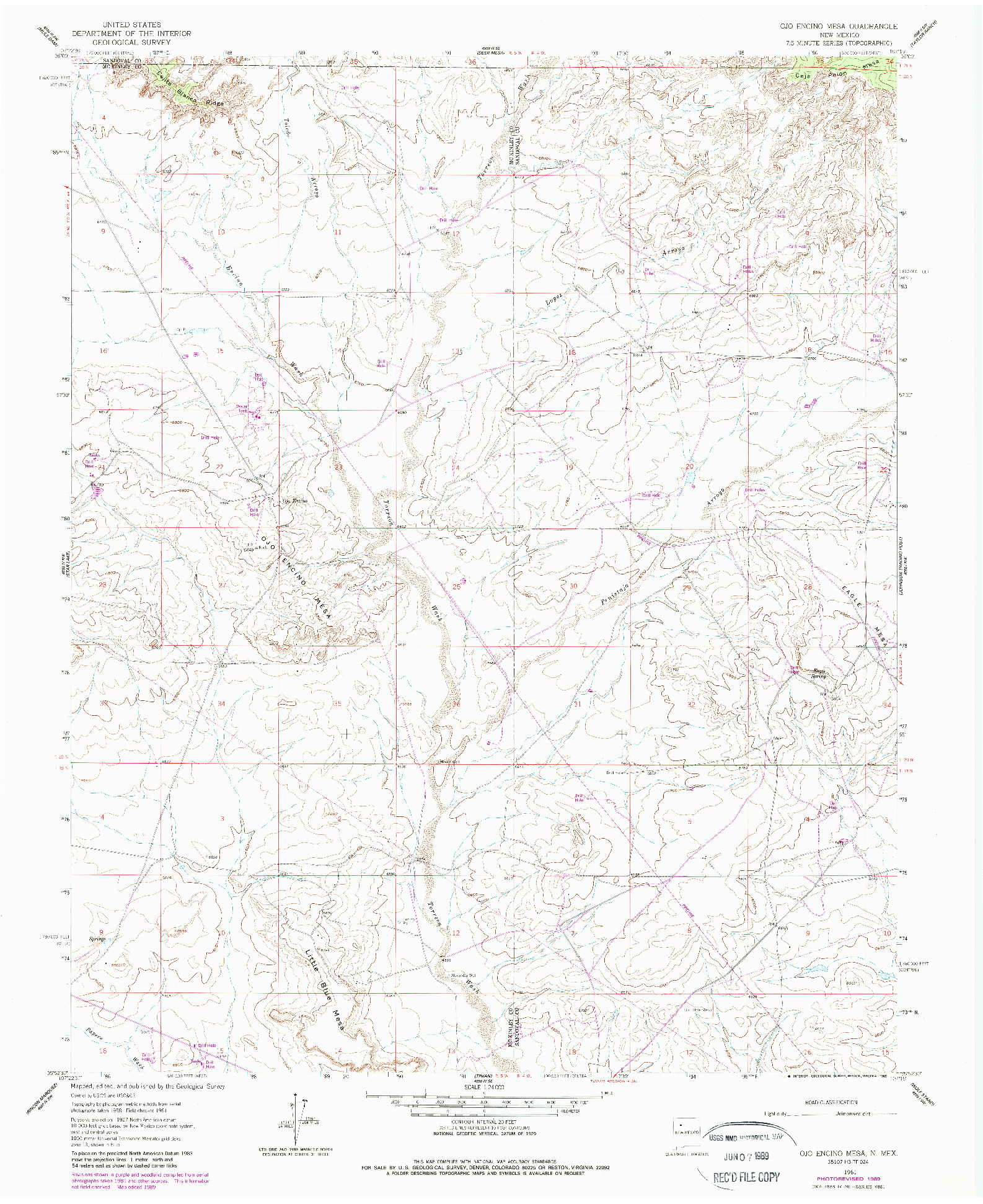 USGS 1:24000-SCALE QUADRANGLE FOR OJO ENCINO MESA, NM 1961