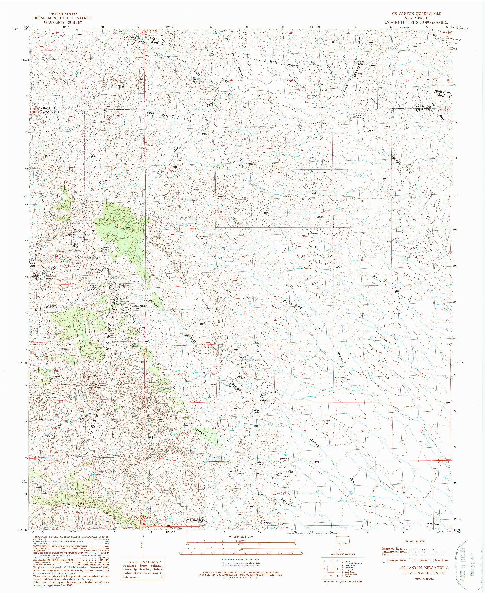 USGS 1:24000-SCALE QUADRANGLE FOR OK CANYON, NM 1989