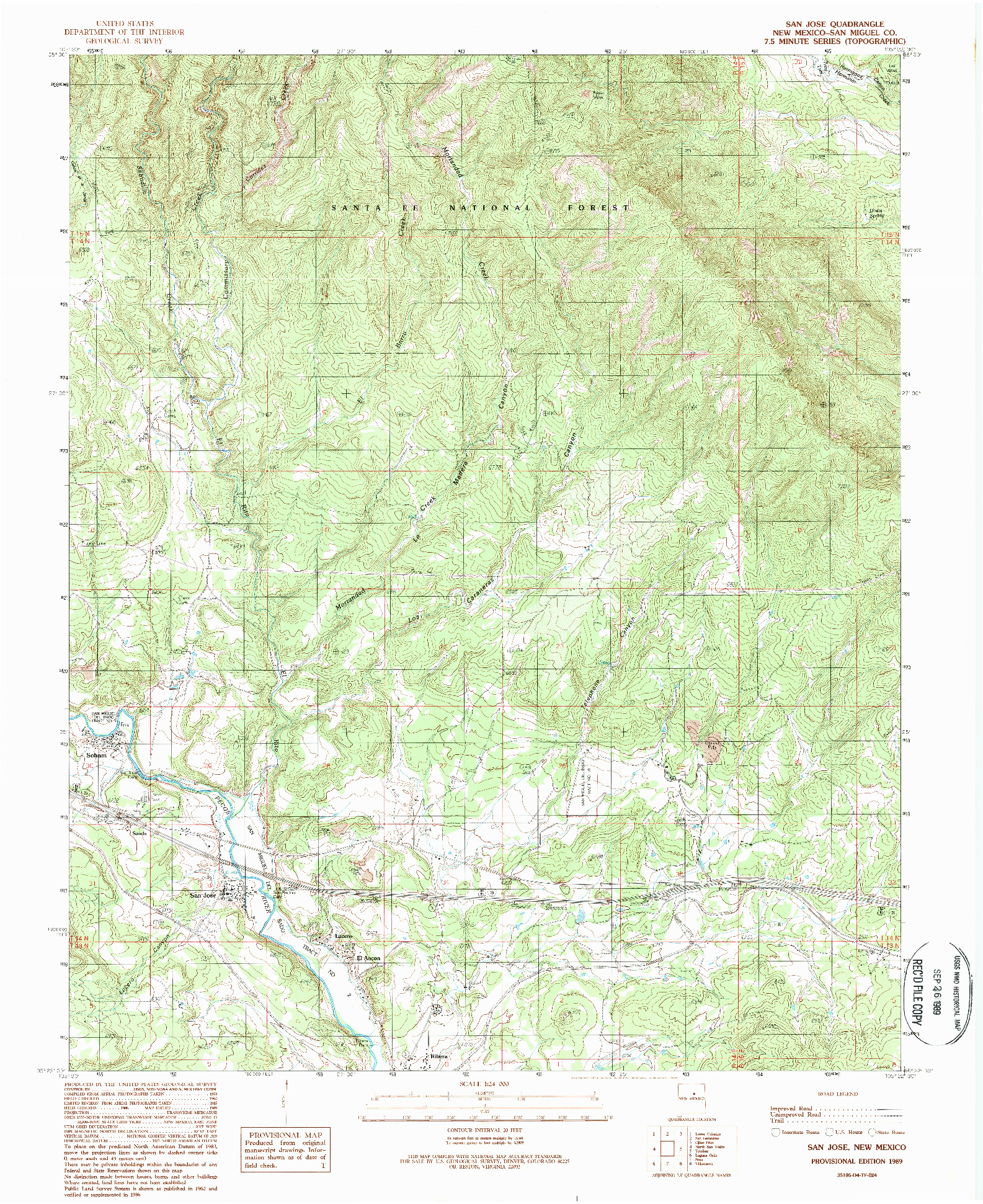 USGS 1:24000-SCALE QUADRANGLE FOR SAN JOSE, NM 1989