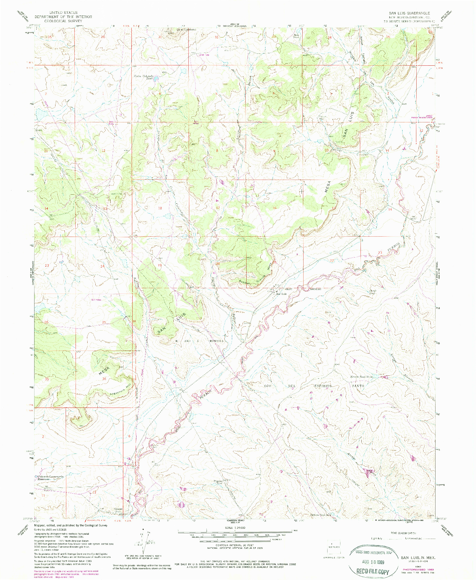 USGS 1:24000-SCALE QUADRANGLE FOR SAN LUIS, NM 1961
