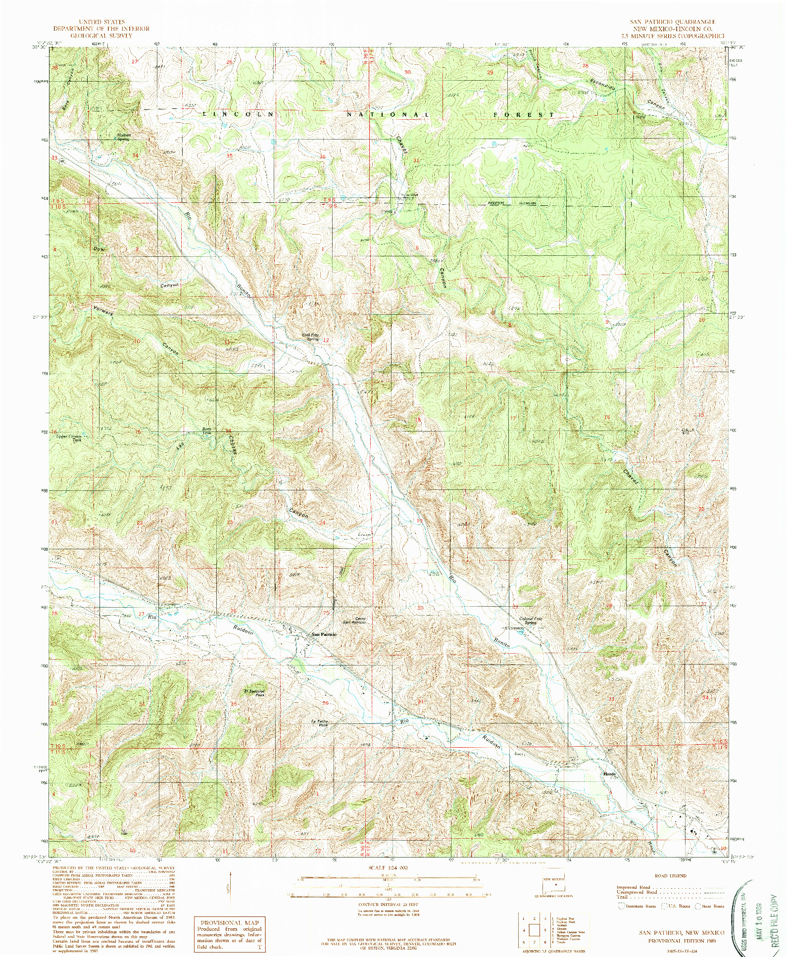 USGS 1:24000-SCALE QUADRANGLE FOR SAN PATRICIO, NM 1989
