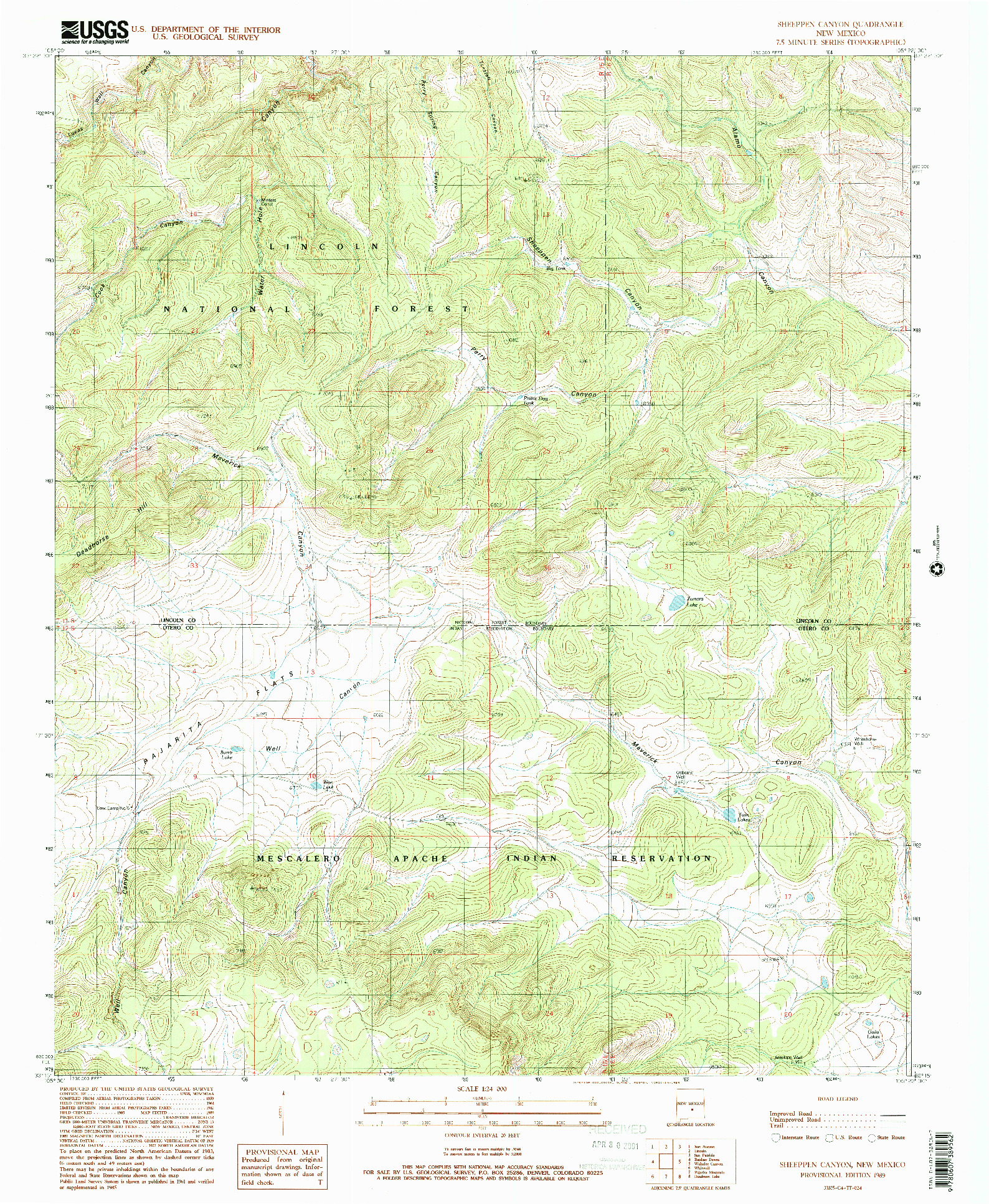 USGS 1:24000-SCALE QUADRANGLE FOR SHEEPPEN CANYON, NM 1989