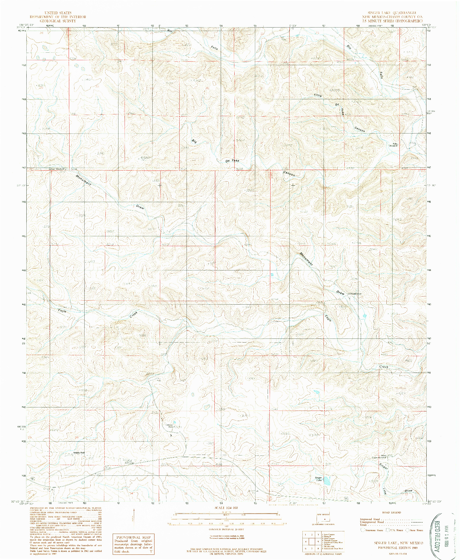 USGS 1:24000-SCALE QUADRANGLE FOR SINGER LAKE, NM 1989
