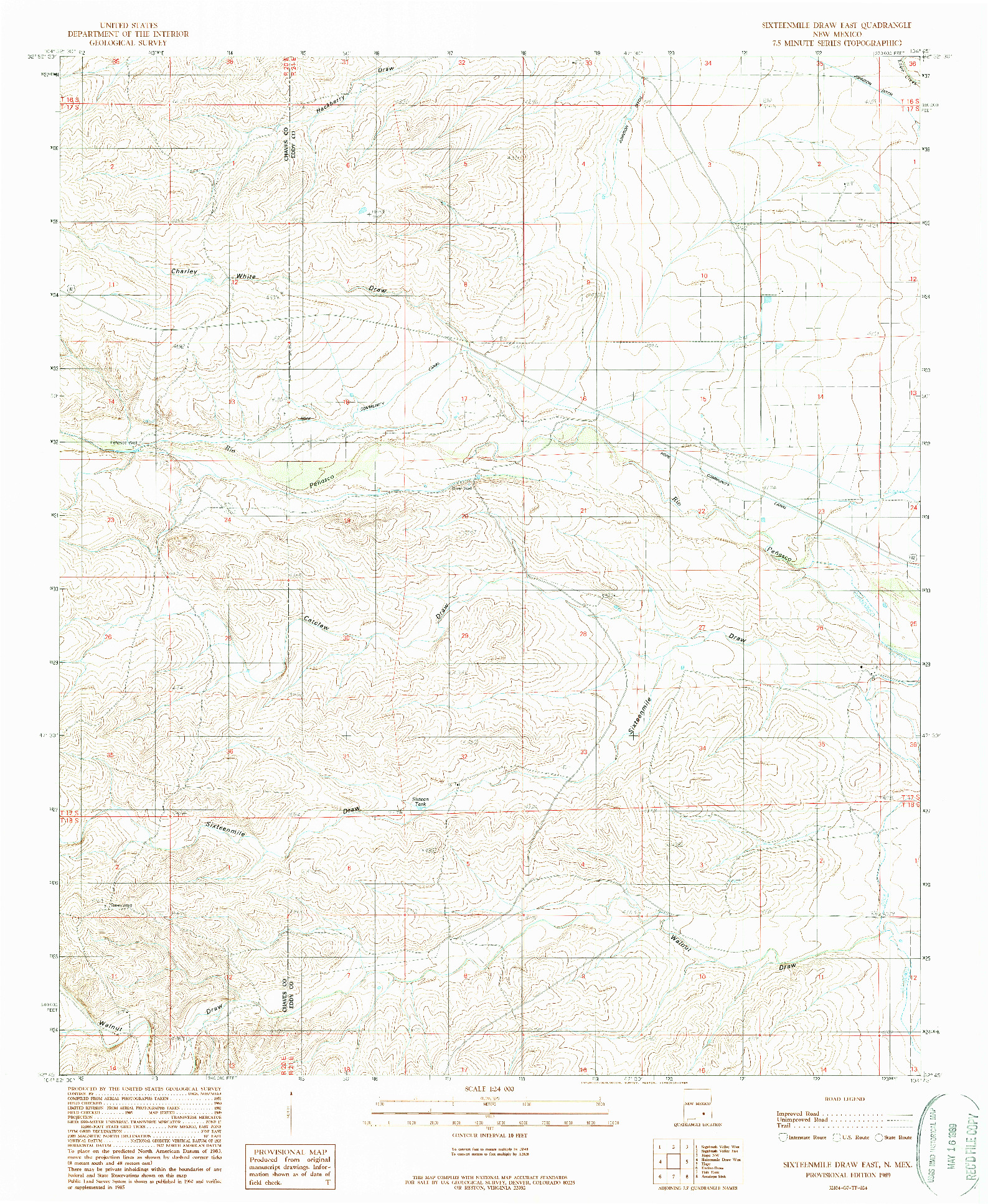 USGS 1:24000-SCALE QUADRANGLE FOR SIXTEENMILE DRAW EAST, NM 1989
