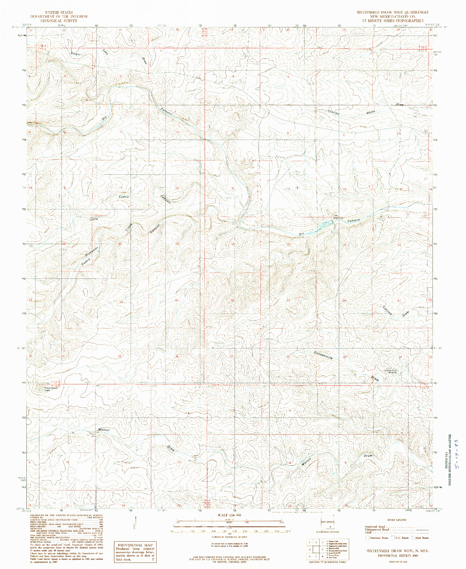 USGS 1:24000-SCALE QUADRANGLE FOR SIXTEENMILE DRAW WEST, NM 1989
