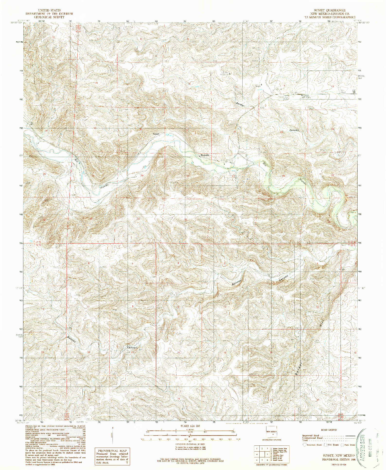 USGS 1:24000-SCALE QUADRANGLE FOR SUNSET, NM 1988