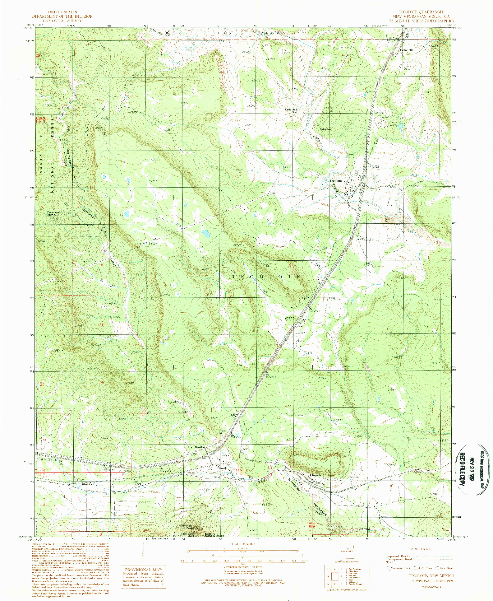 USGS 1:24000-SCALE QUADRANGLE FOR TECOLOTE, NM 1989