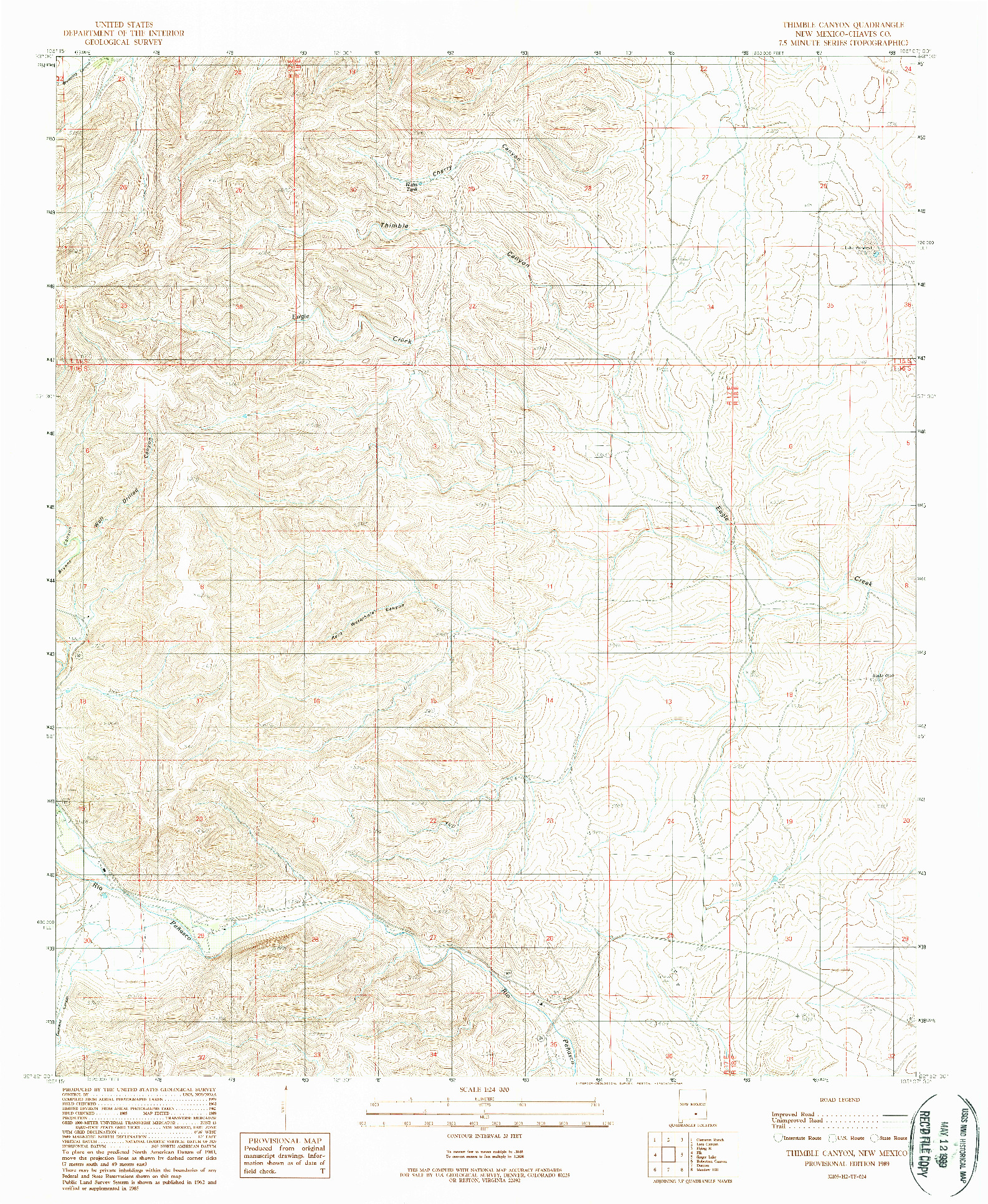 USGS 1:24000-SCALE QUADRANGLE FOR THIMBLE CANYON, NM 1989