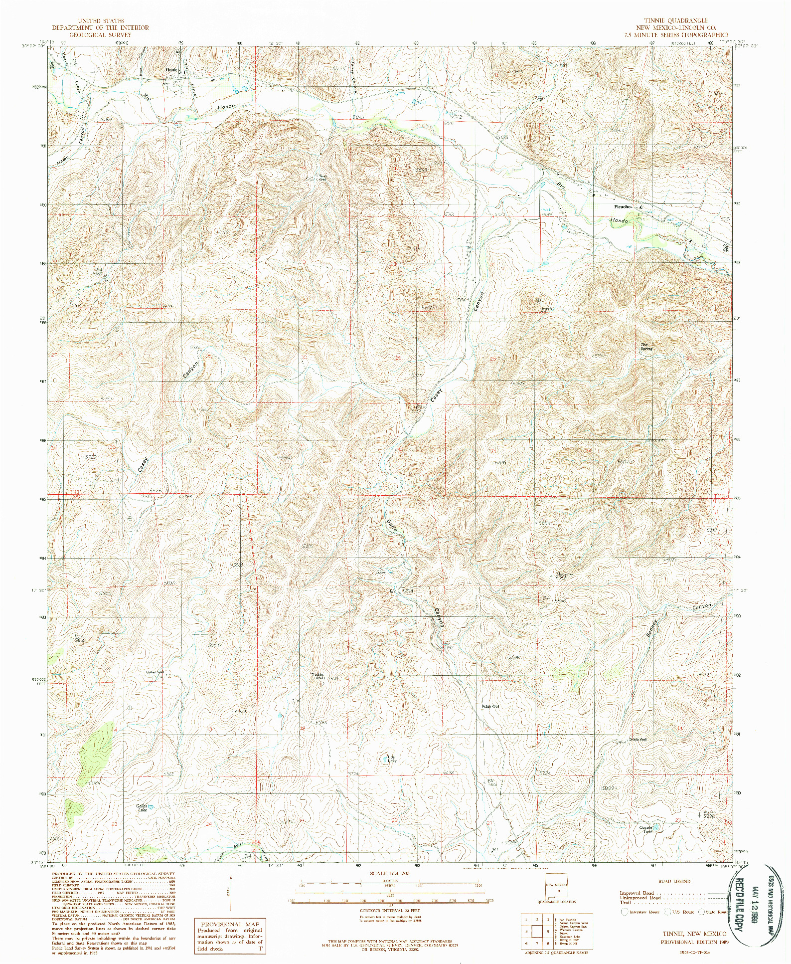 USGS 1:24000-SCALE QUADRANGLE FOR TINNIE, NM 1989