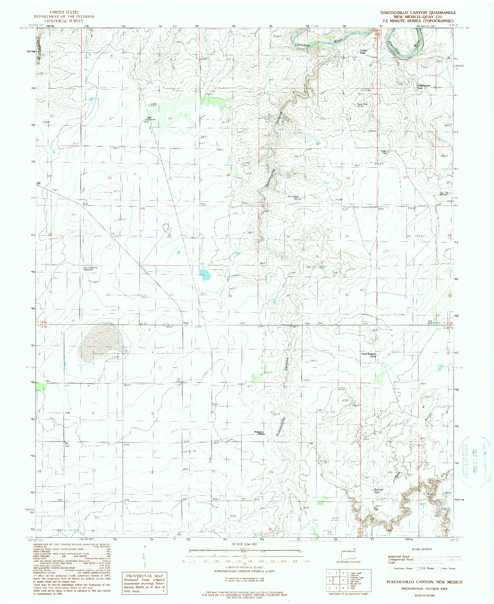 USGS 1:24000-SCALE QUADRANGLE FOR TUSCOCOILLO CANYON, NM 1989