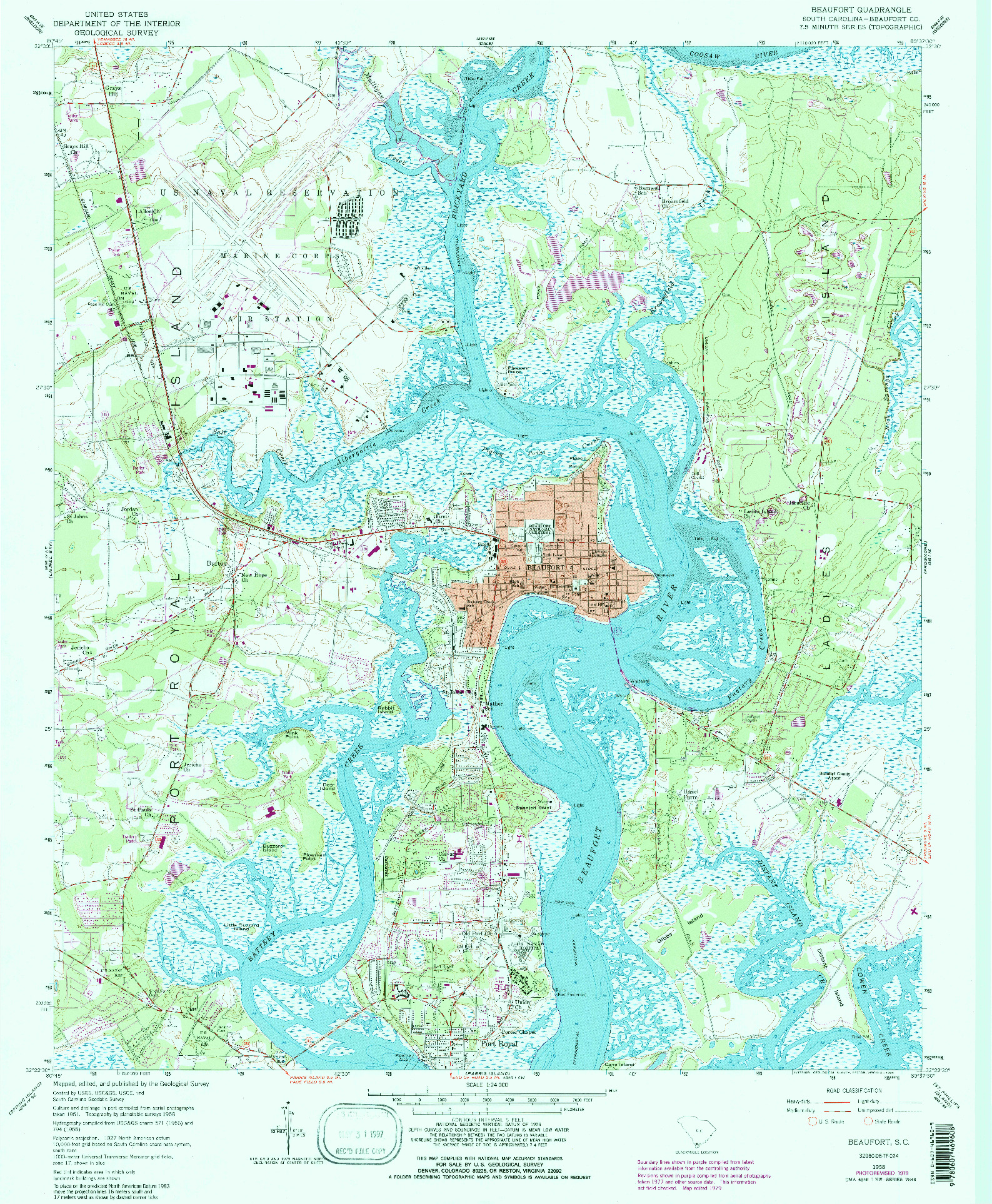 USGS 1:24000-SCALE QUADRANGLE FOR BEAUFORT, SC 1958