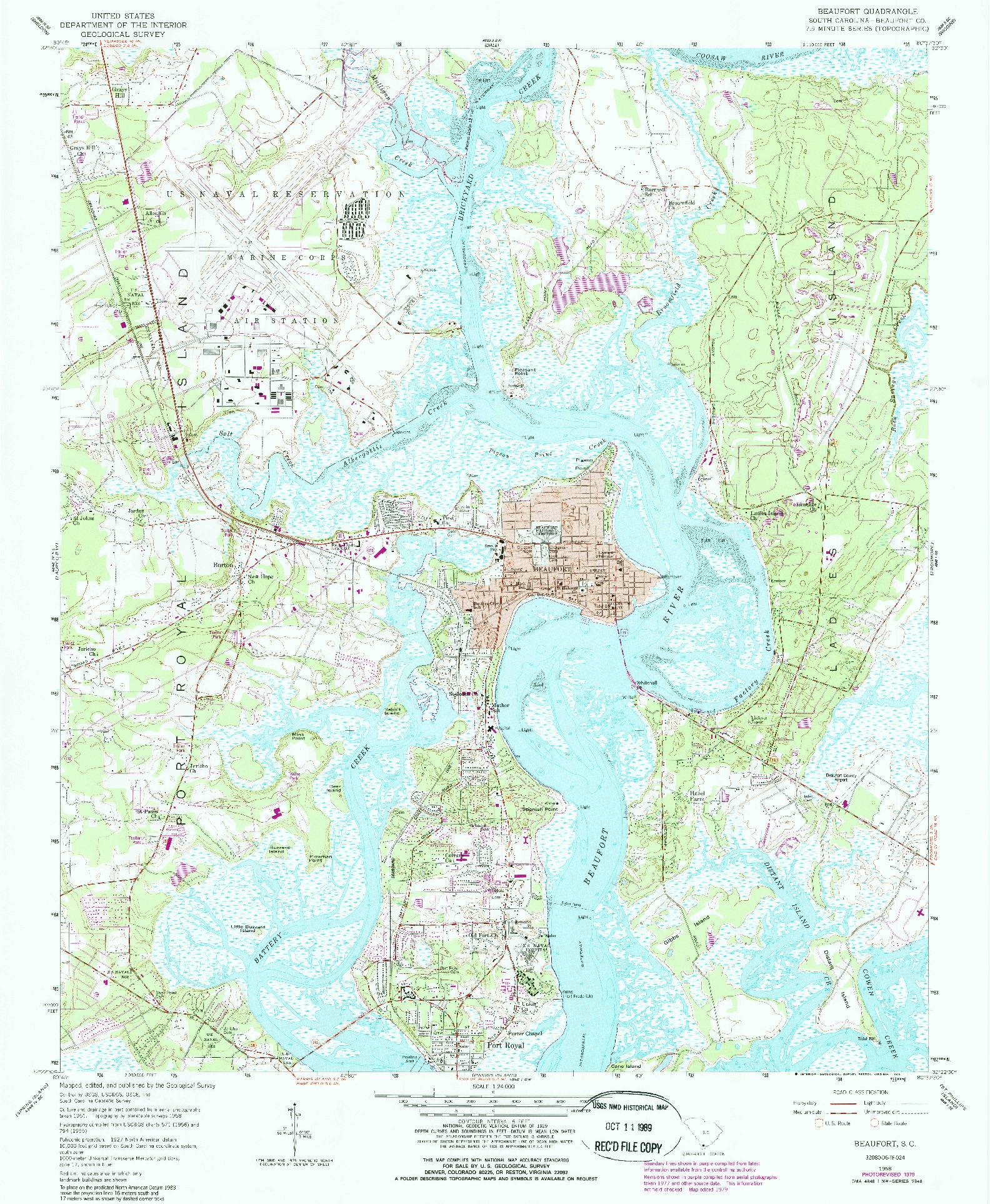 USGS 1:24000-SCALE QUADRANGLE FOR BEAUFORT, SC 1958