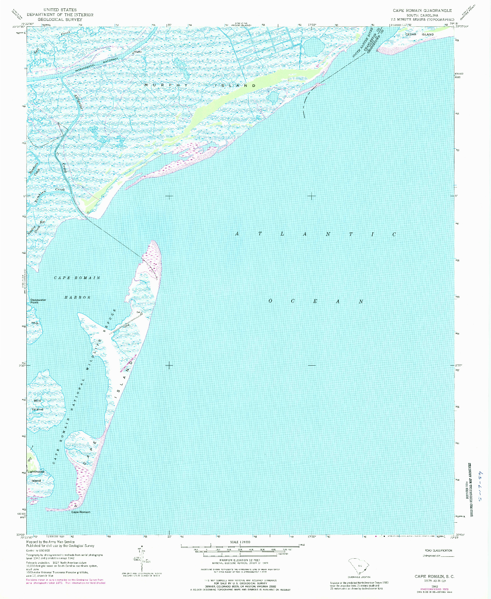 USGS 1:24000-SCALE QUADRANGLE FOR CAPE ROMAIN, SC 1942