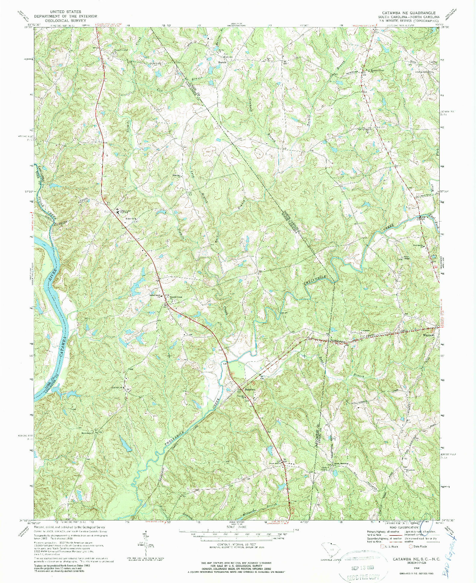 USGS 1:24000-SCALE QUADRANGLE FOR CATAWBA NE, SC 1968