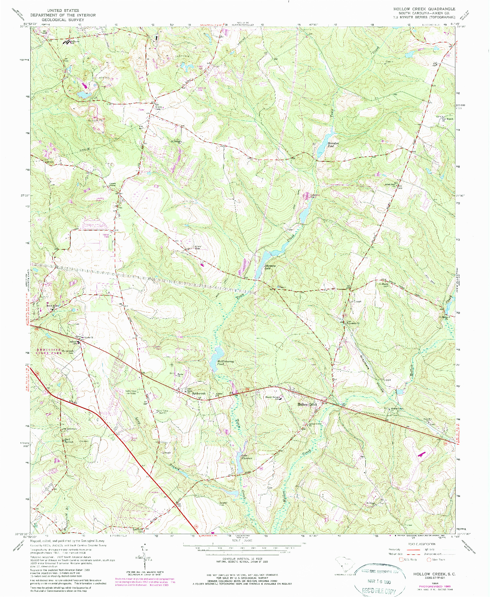 USGS 1:24000-SCALE QUADRANGLE FOR HOLLOW CREEK, SC 1964