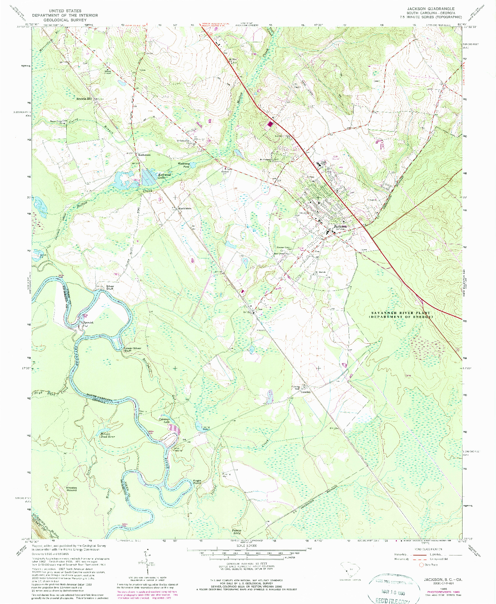 USGS 1:24000-SCALE QUADRANGLE FOR JACKSON, SC 1965