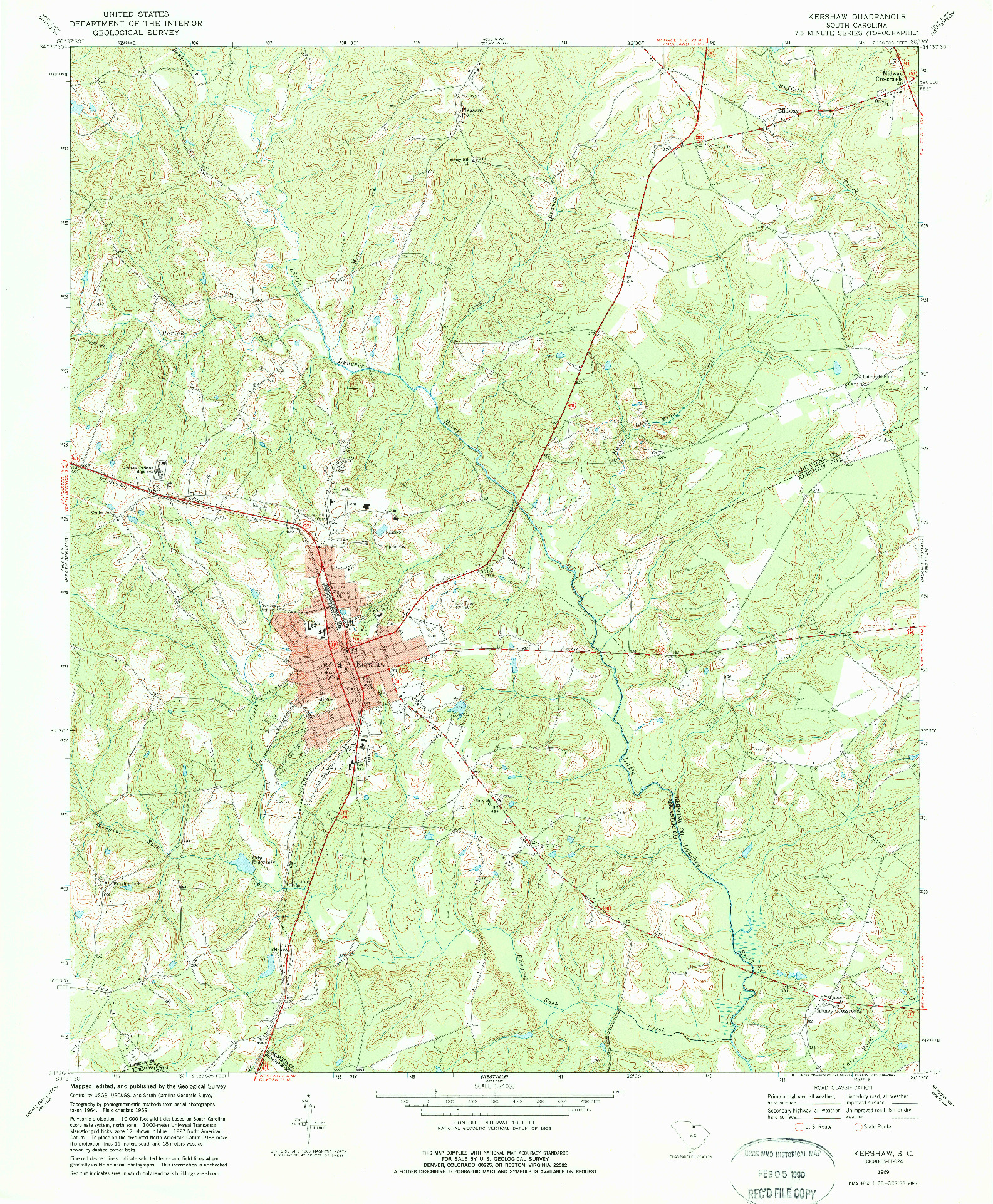 USGS 1:24000-SCALE QUADRANGLE FOR KERSHAW, SC 1969