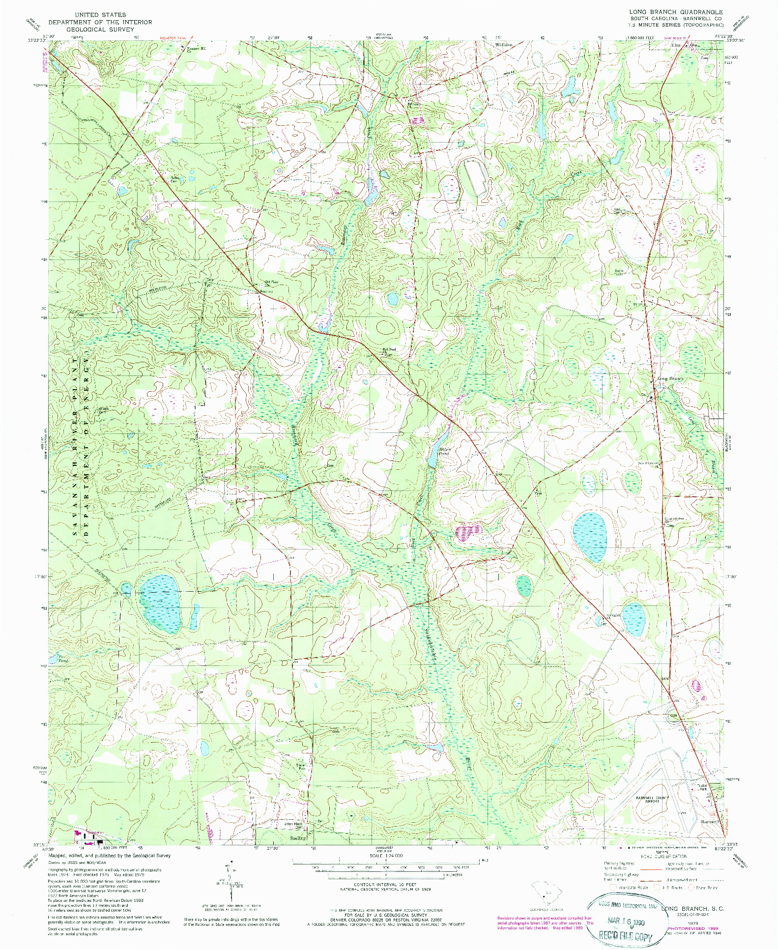 USGS 1:24000-SCALE QUADRANGLE FOR LONG BRANCH, SC 1979