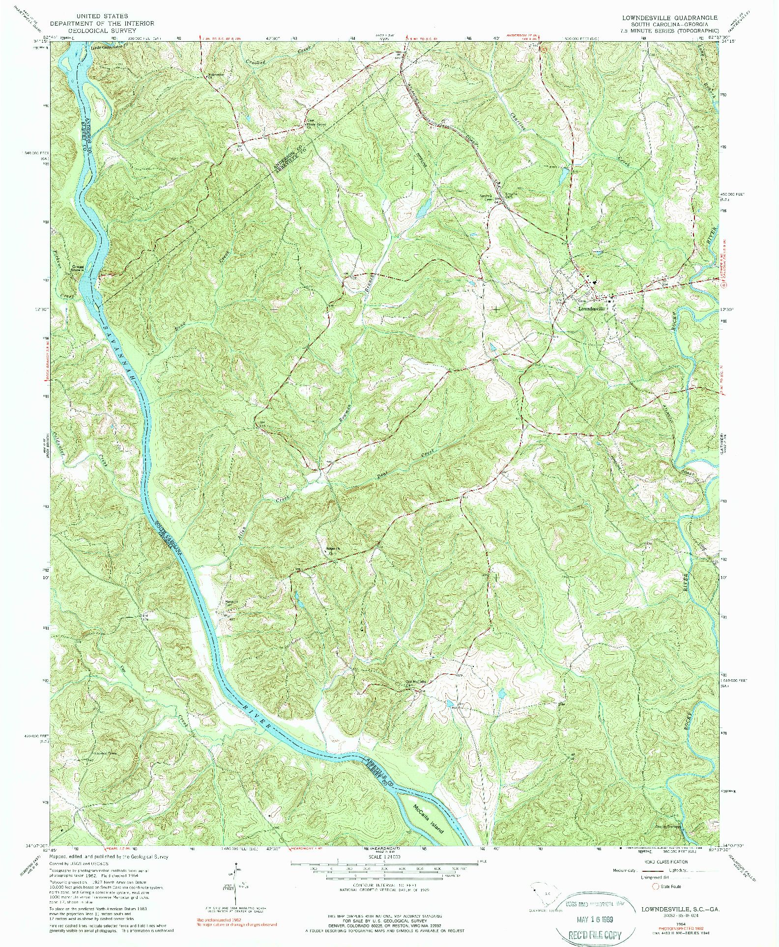 USGS 1:24000-SCALE QUADRANGLE FOR LOWNDESVILLE, SC 1964