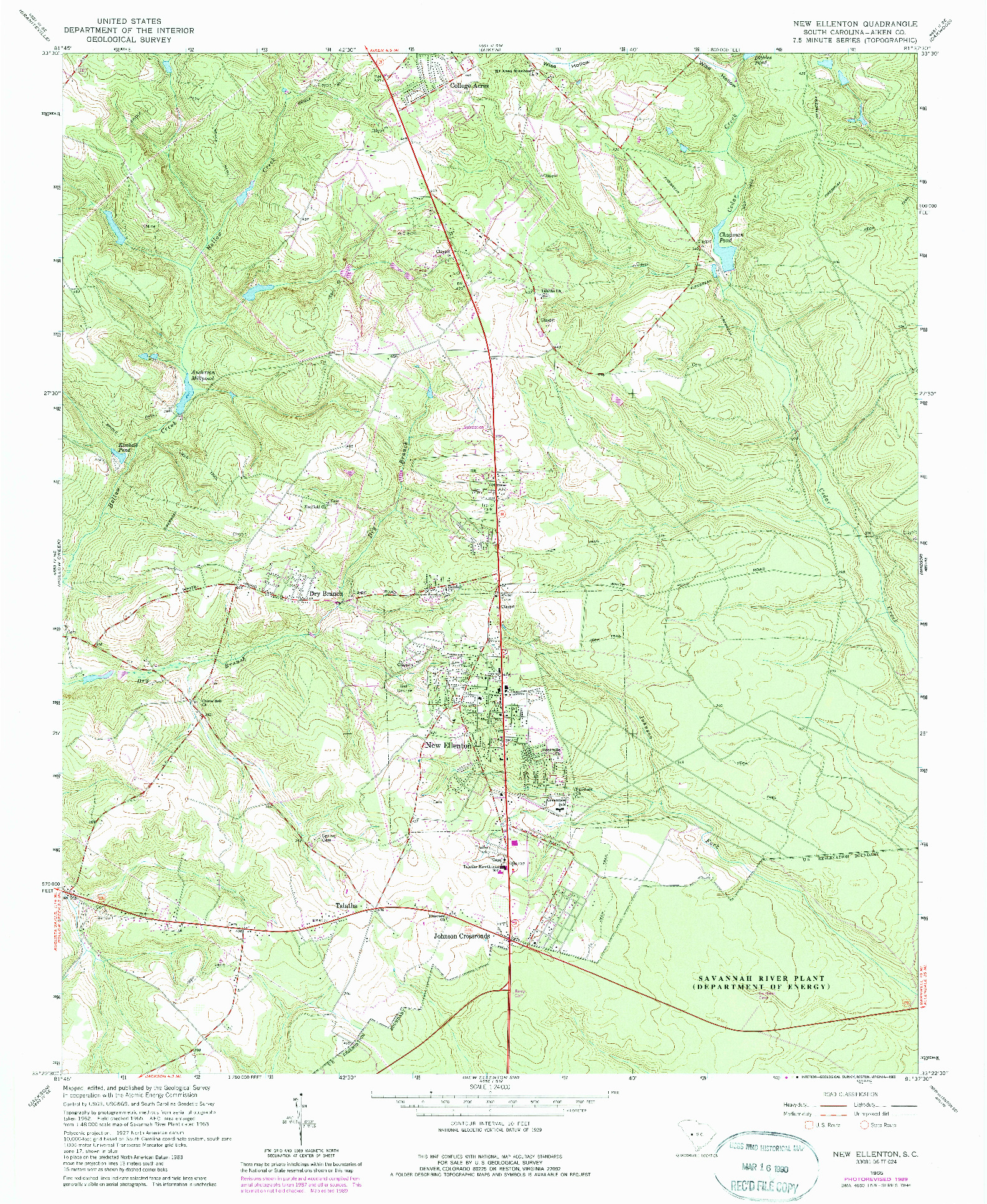 USGS 1:24000-SCALE QUADRANGLE FOR NEW ELLENTON, SC 1965