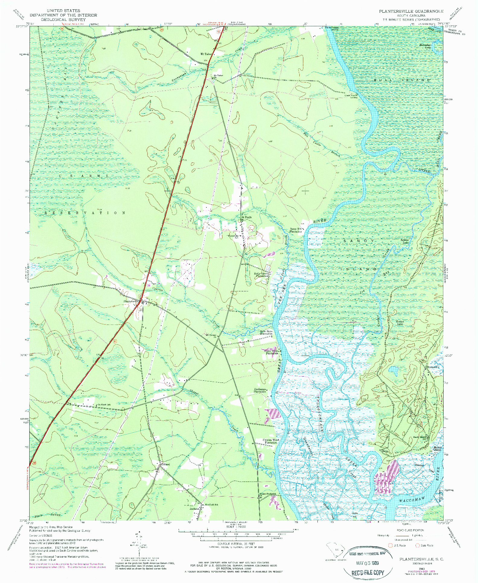 USGS 1:24000-SCALE QUADRANGLE FOR PLANTERSVILLE, SC 1943