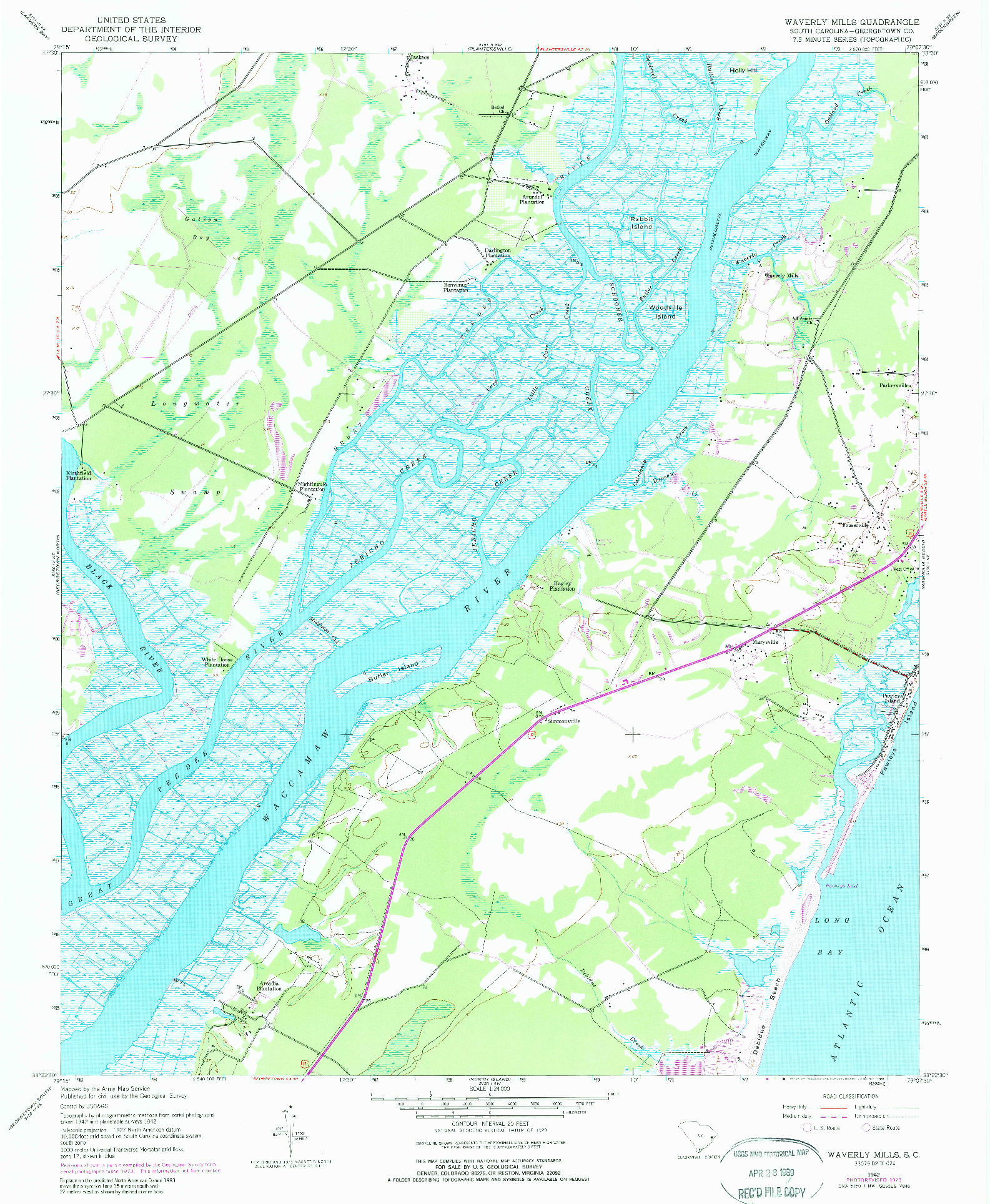 USGS 1:24000-SCALE QUADRANGLE FOR WAVERLY MILLS, SC 1942