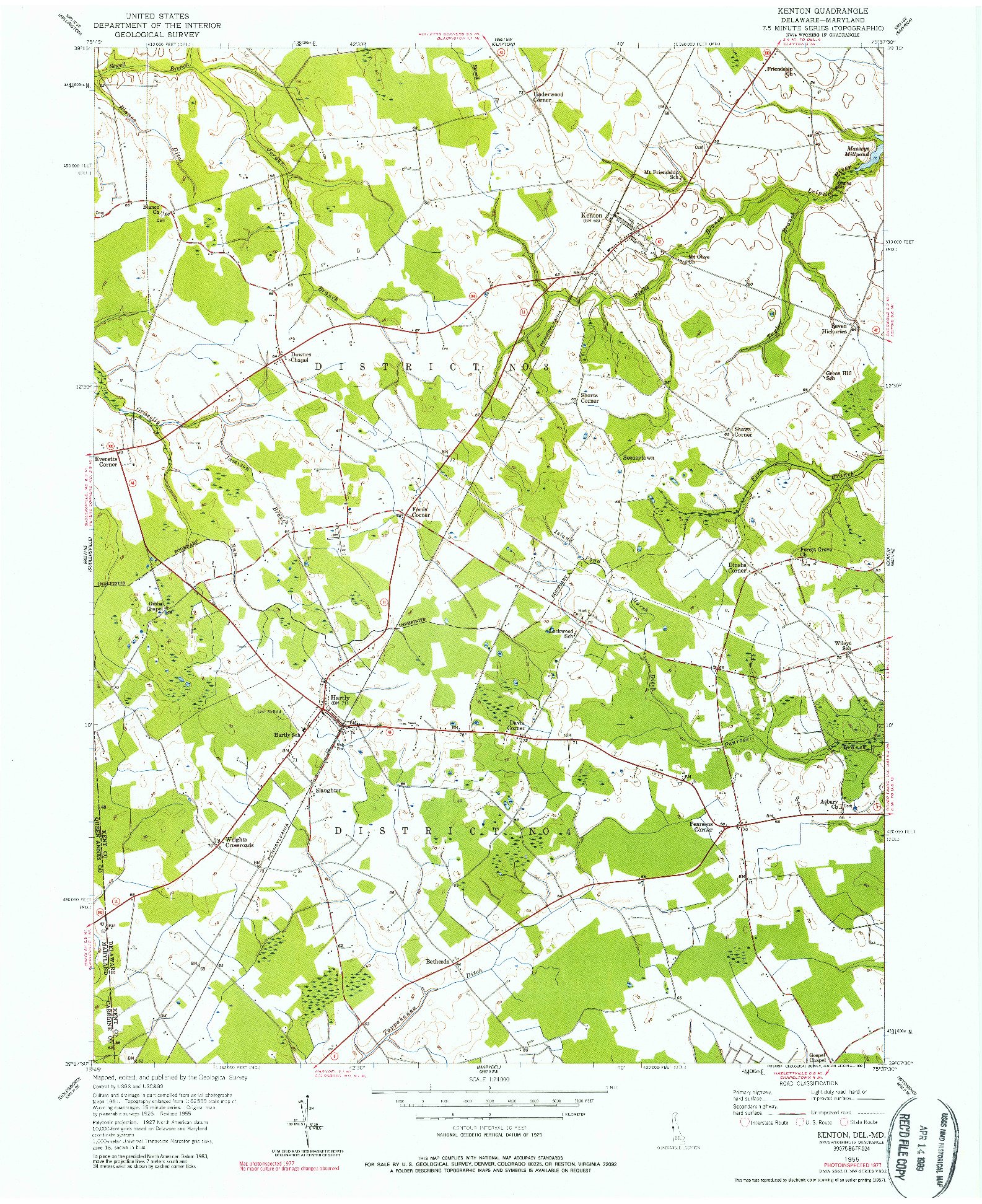 USGS 1:24000-SCALE QUADRANGLE FOR KENTON, DE 1955