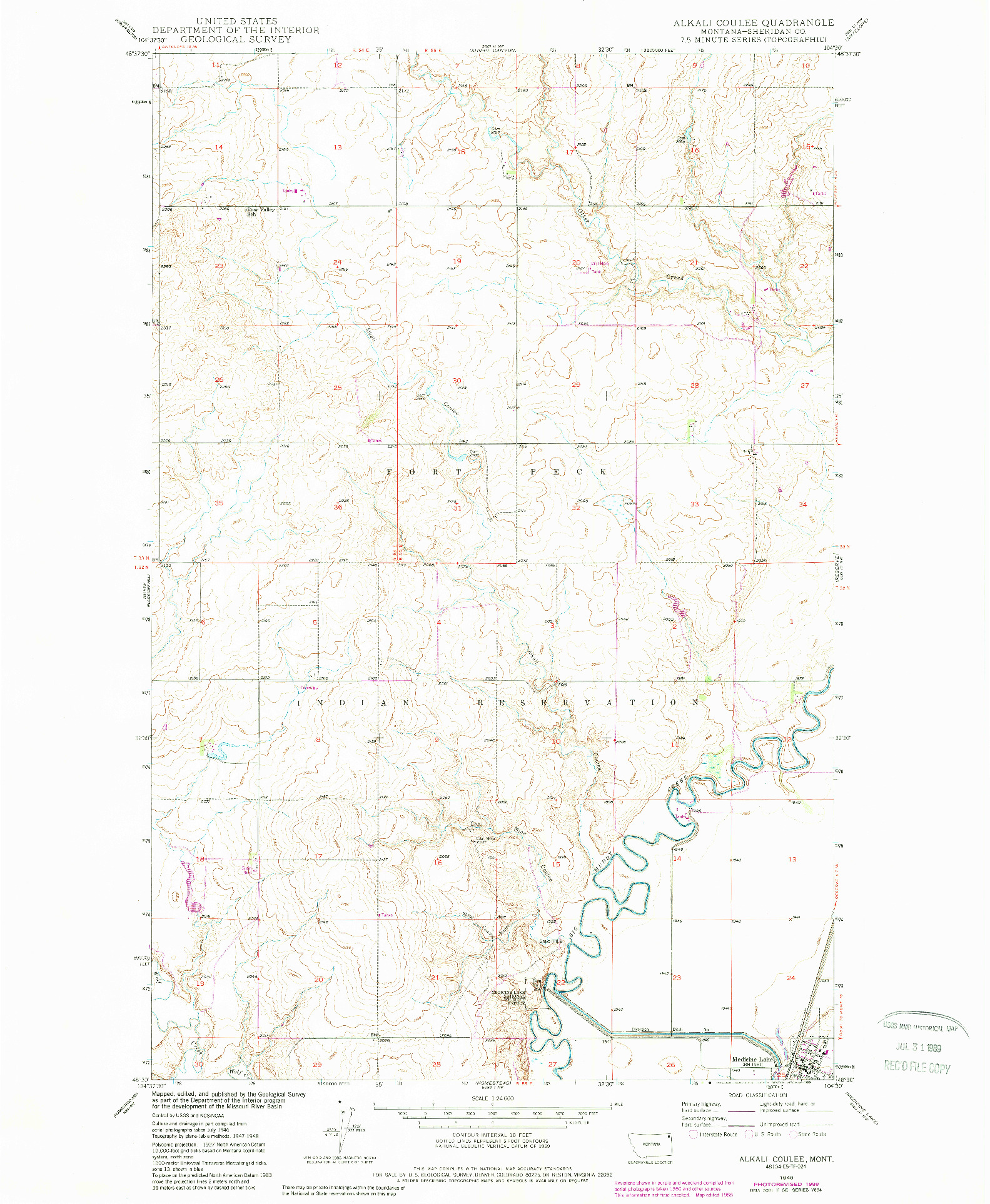 USGS 1:24000-SCALE QUADRANGLE FOR ALKALI COULEE, MT 1948