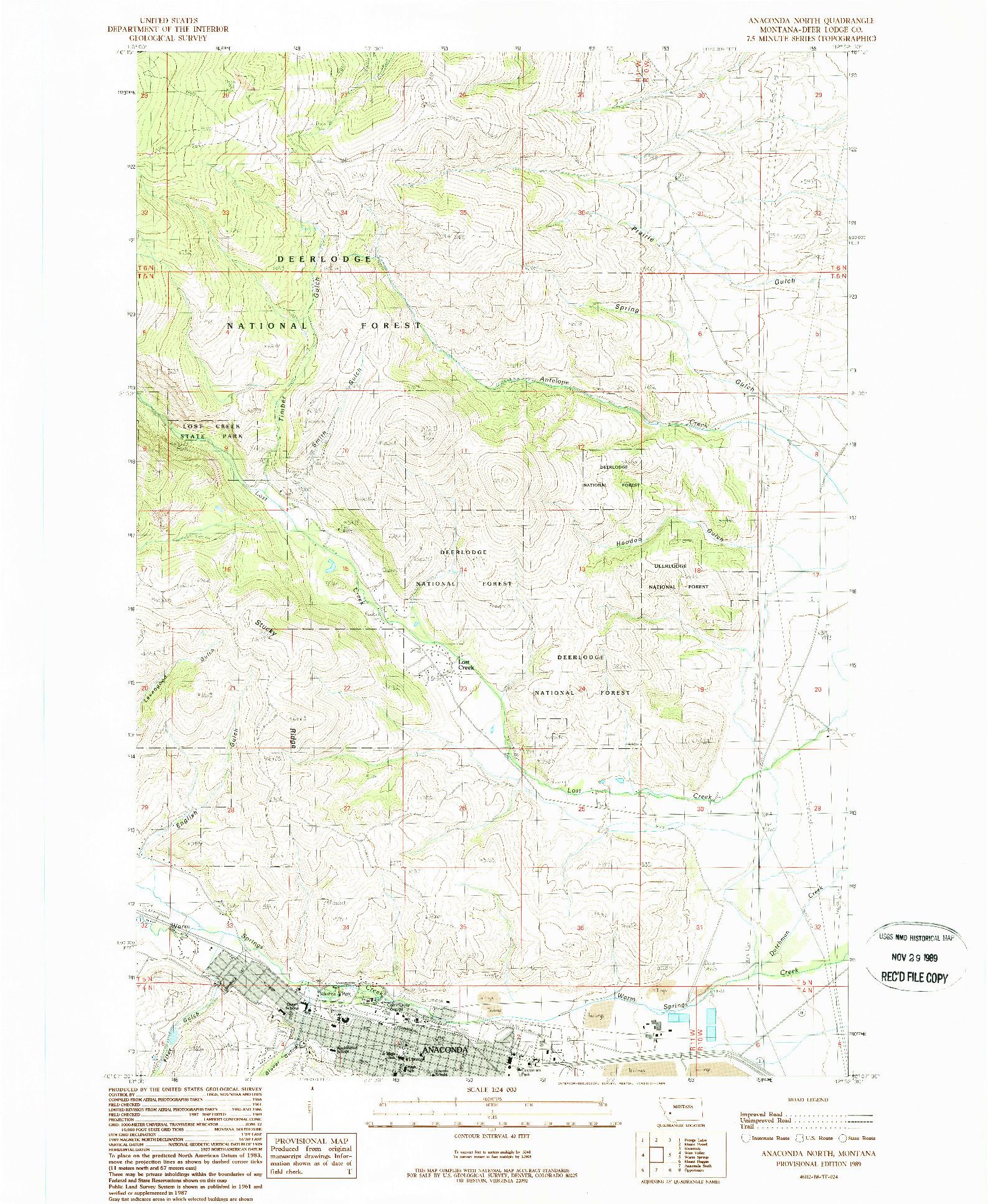 USGS 1:24000-SCALE QUADRANGLE FOR ANACONDA NORTH, MT 1989