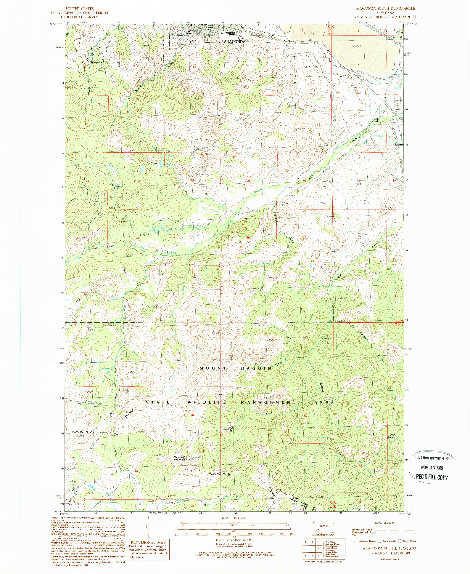 USGS 1:24000-SCALE QUADRANGLE FOR ANACONDA SOUTH, MT 1989