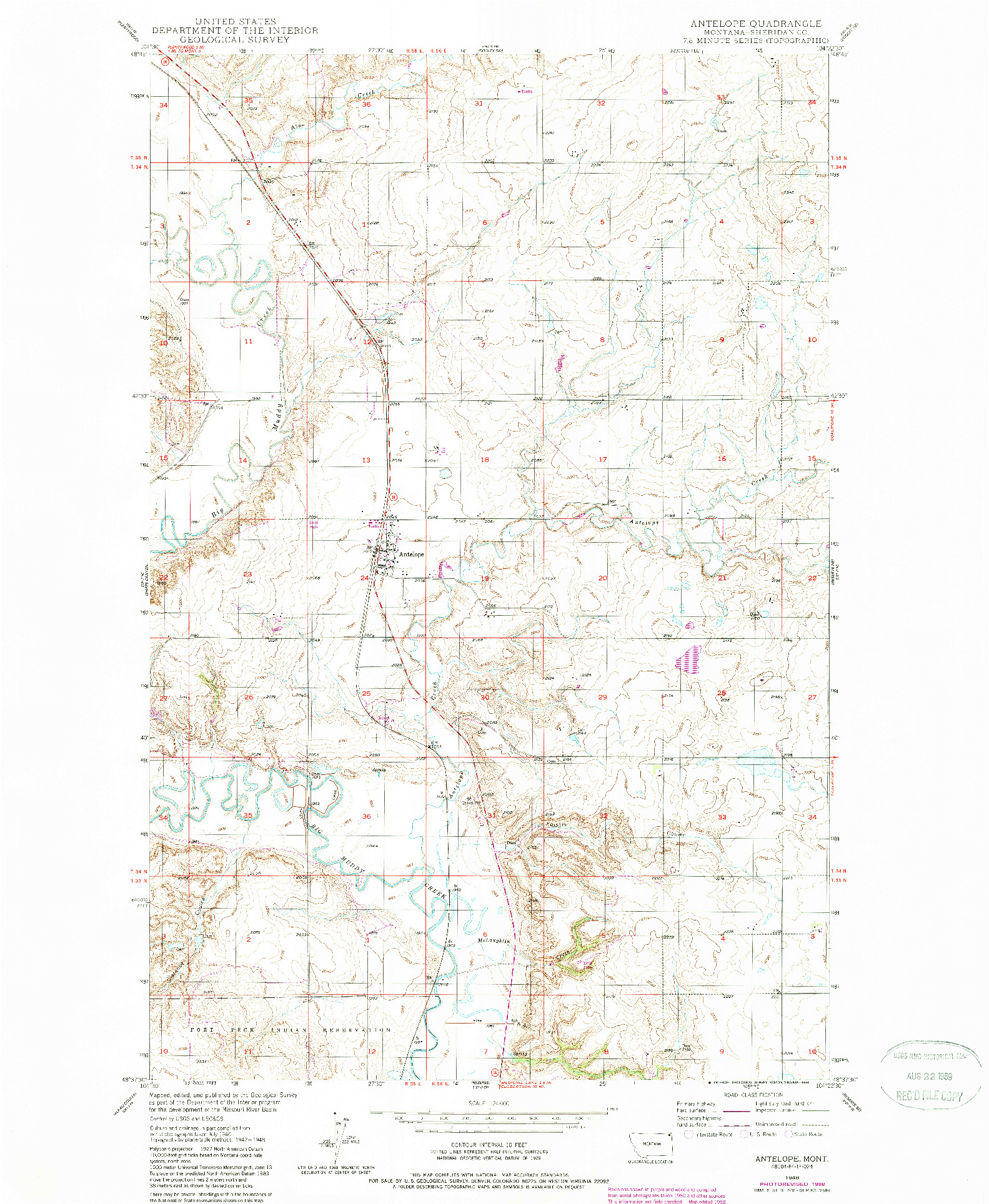 USGS 1:24000-SCALE QUADRANGLE FOR ANTELOPE, MT 1948