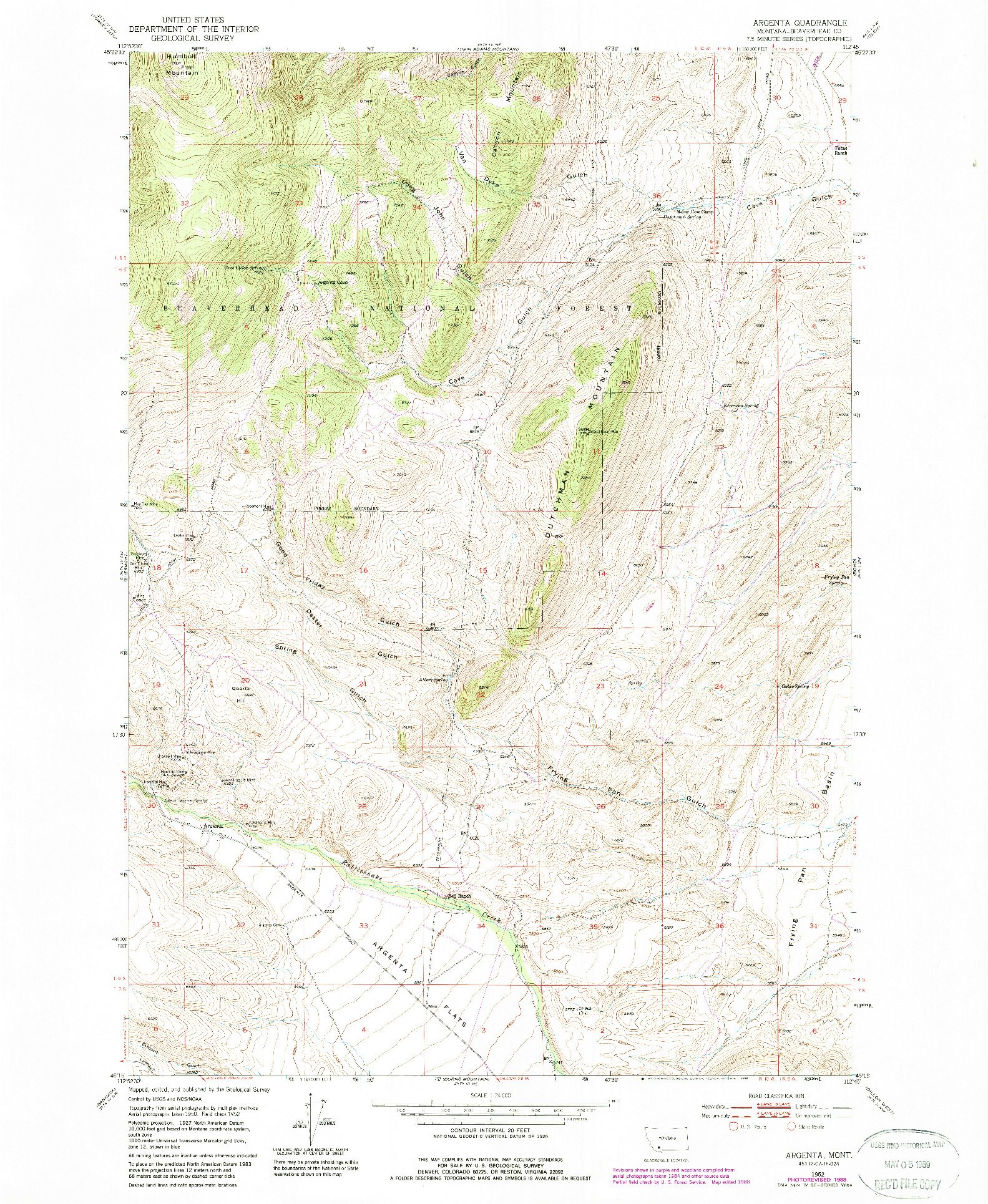 USGS 1:24000-SCALE QUADRANGLE FOR ARGENTA, MT 1952