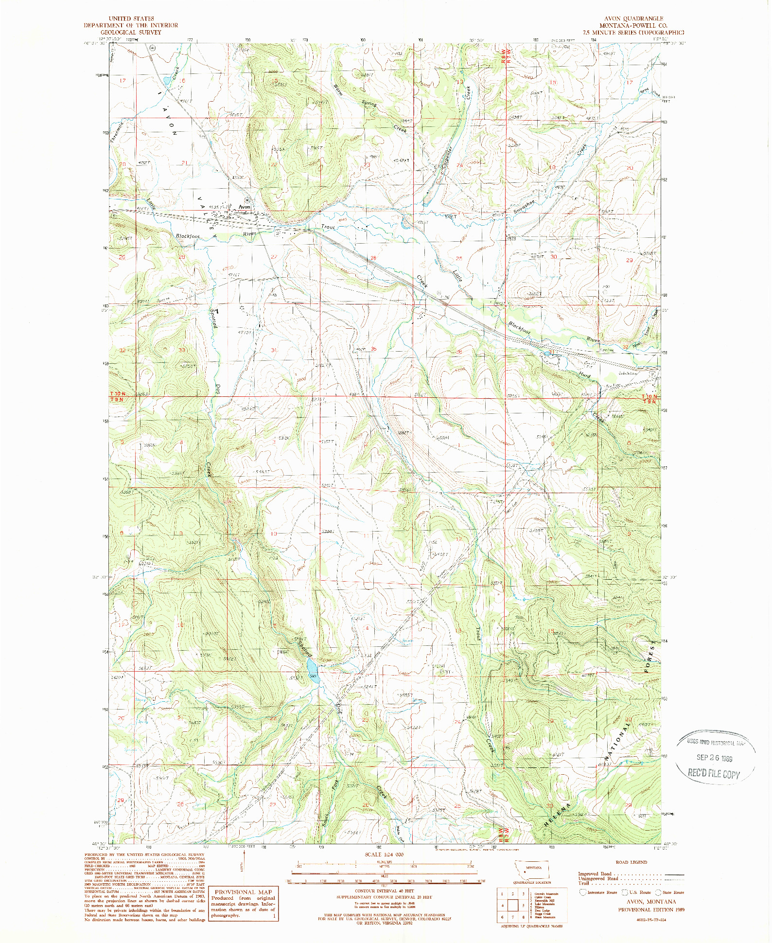 USGS 1:24000-SCALE QUADRANGLE FOR AVON, MT 1989