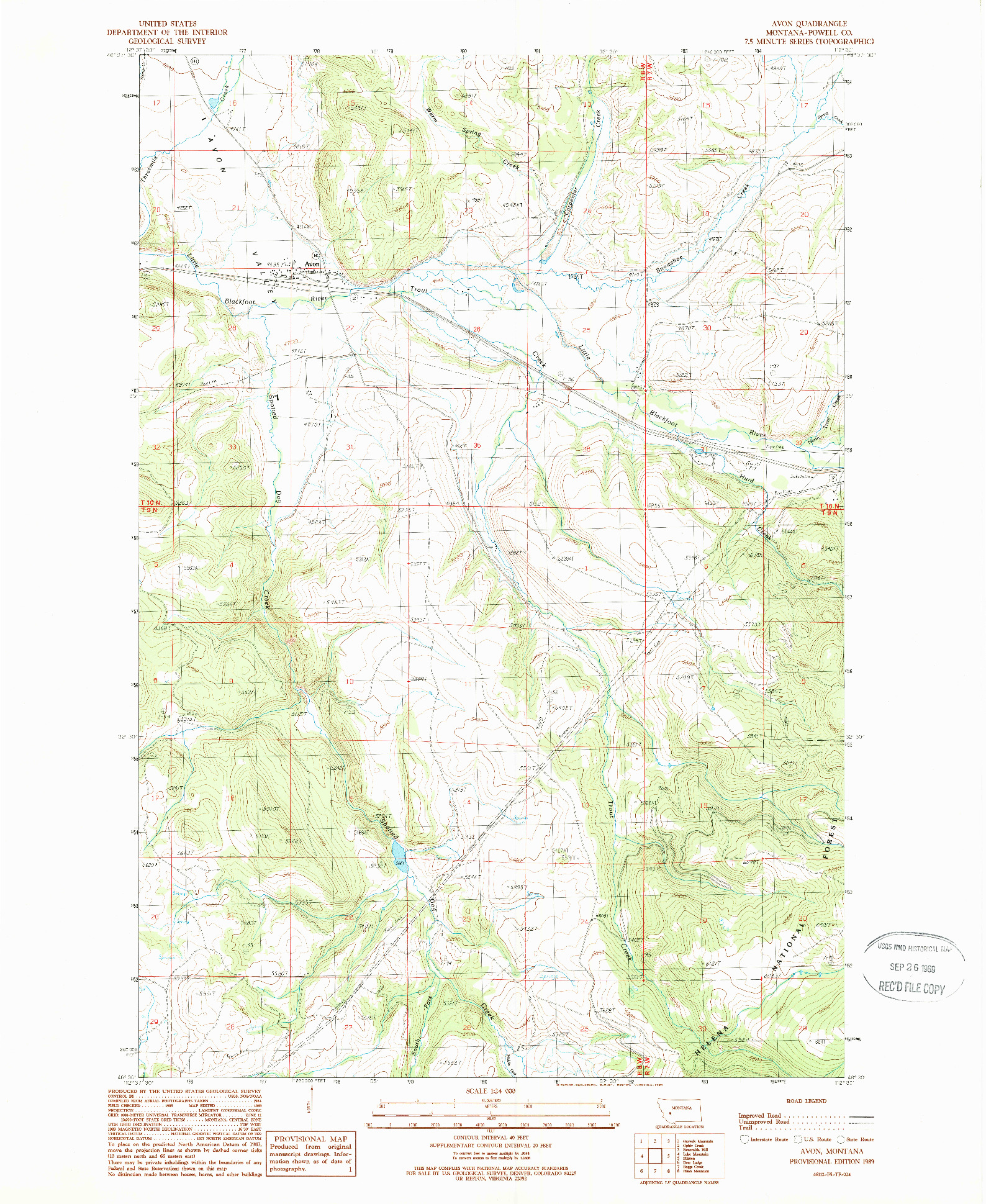 USGS 1:24000-SCALE QUADRANGLE FOR AVON, MT 1989