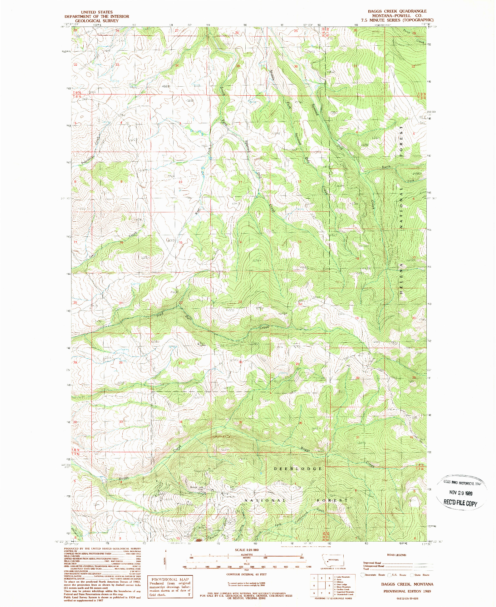 USGS 1:24000-SCALE QUADRANGLE FOR BAGGS CREEK, MT 1989