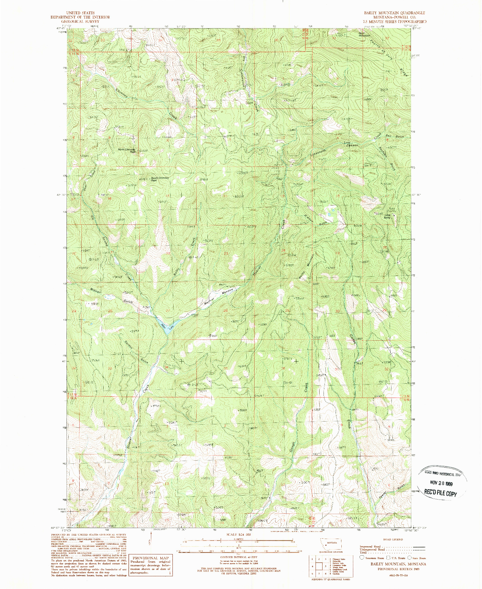 USGS 1:24000-SCALE QUADRANGLE FOR BAILEY MOUNTAIN, MT 1989