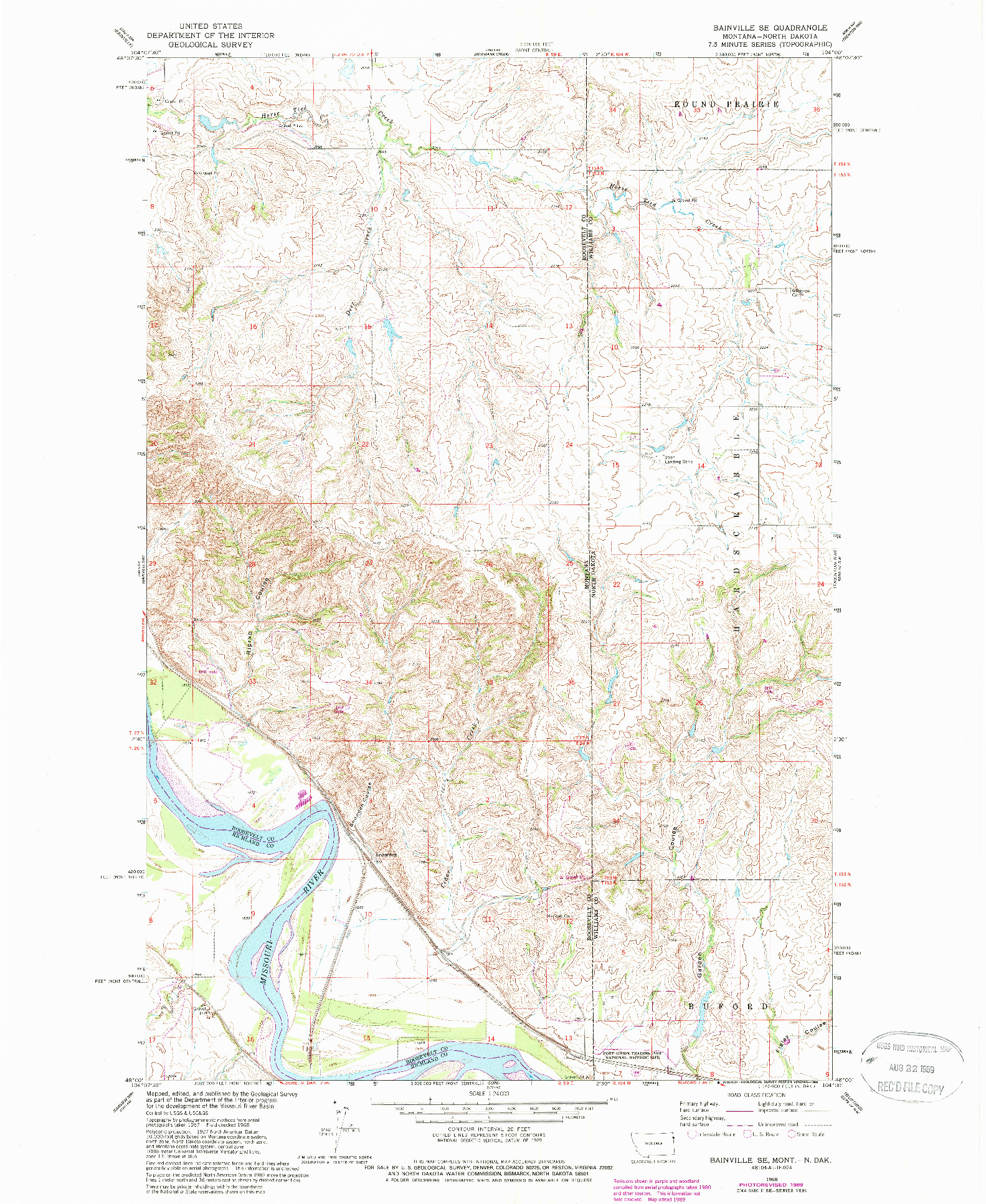 USGS 1:24000-SCALE QUADRANGLE FOR BAINVILLE SE, MT 1968