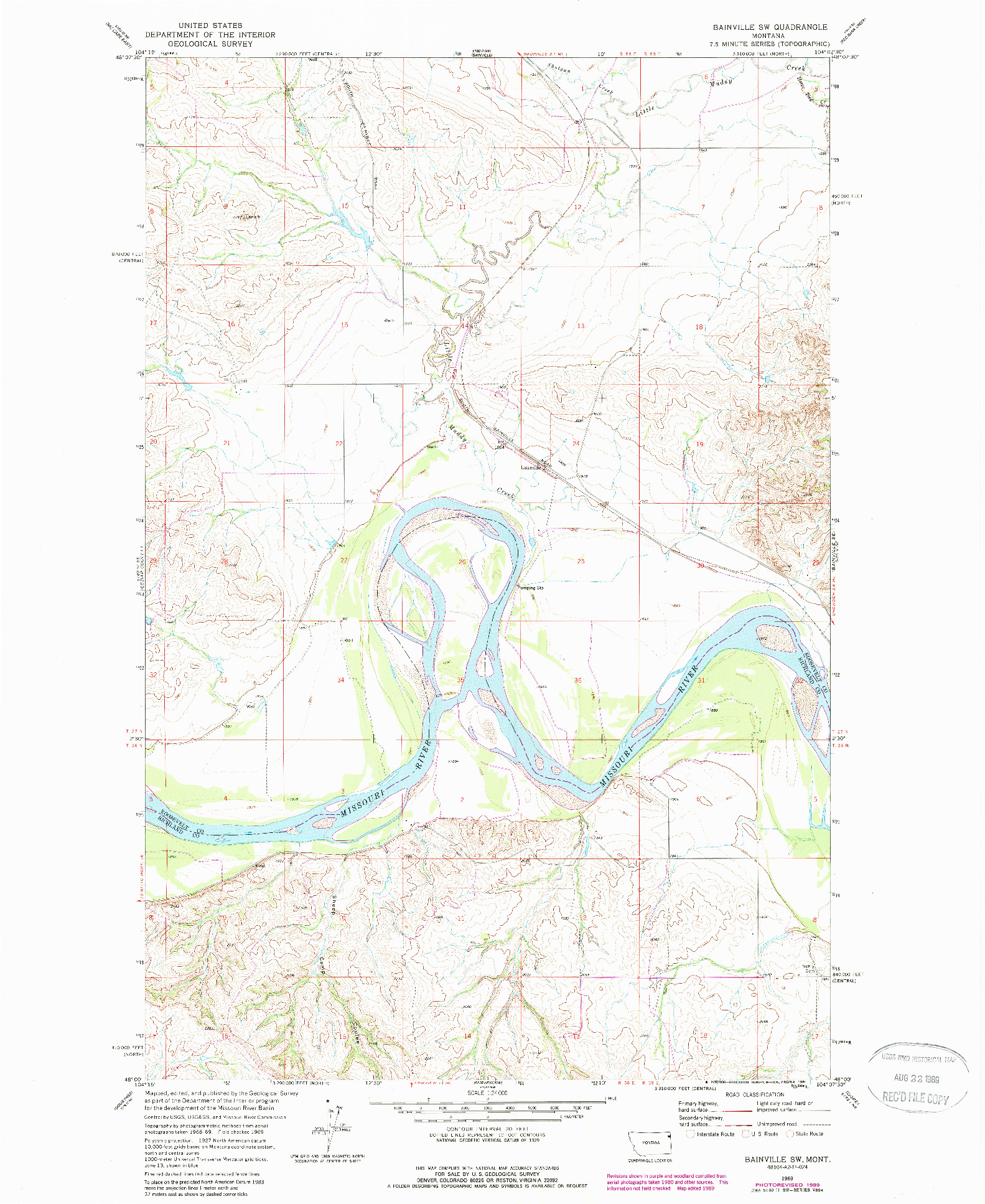 USGS 1:24000-SCALE QUADRANGLE FOR BAINVILLE SW, MT 1969