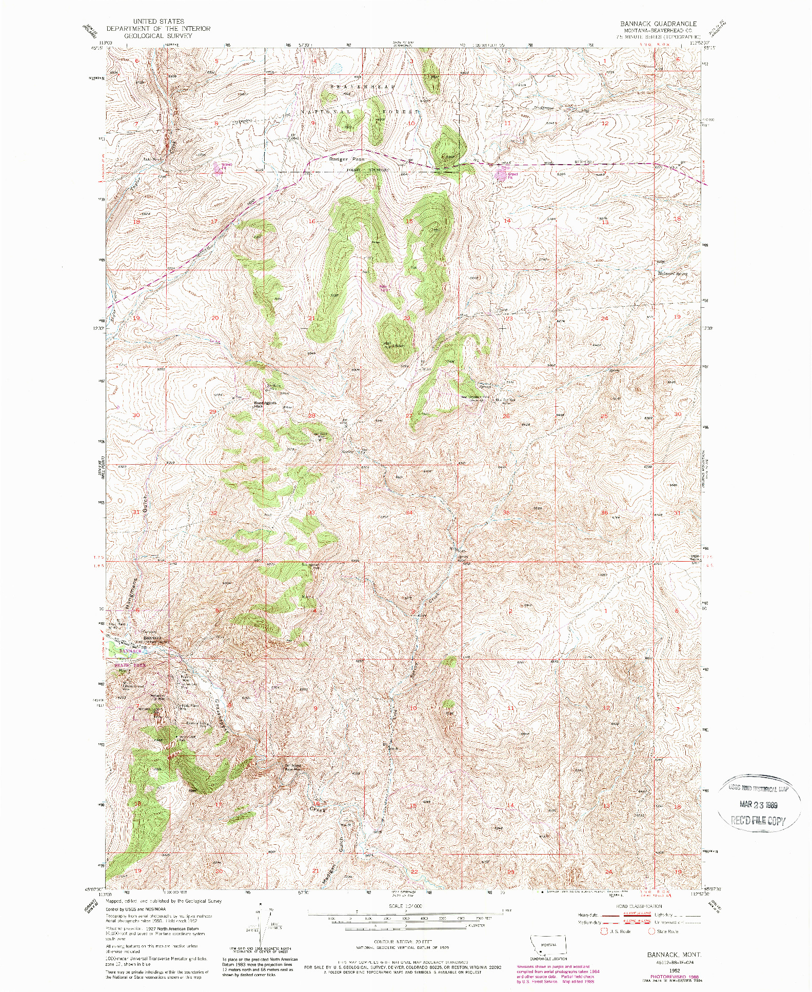 USGS 1:24000-SCALE QUADRANGLE FOR BANNACK, MT 1952