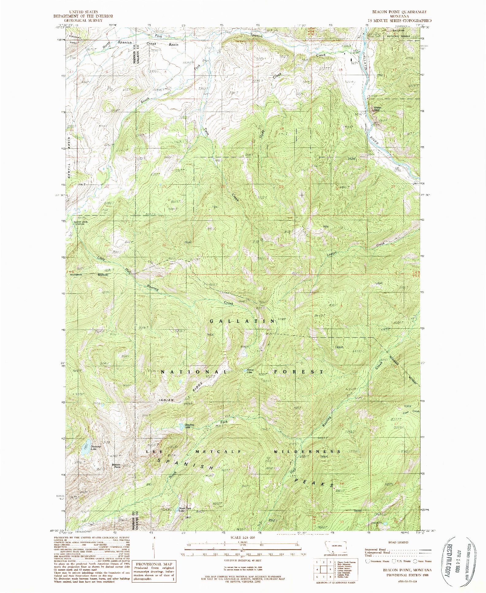 USGS 1:24000-SCALE QUADRANGLE FOR BEACON POINT, MT 1988