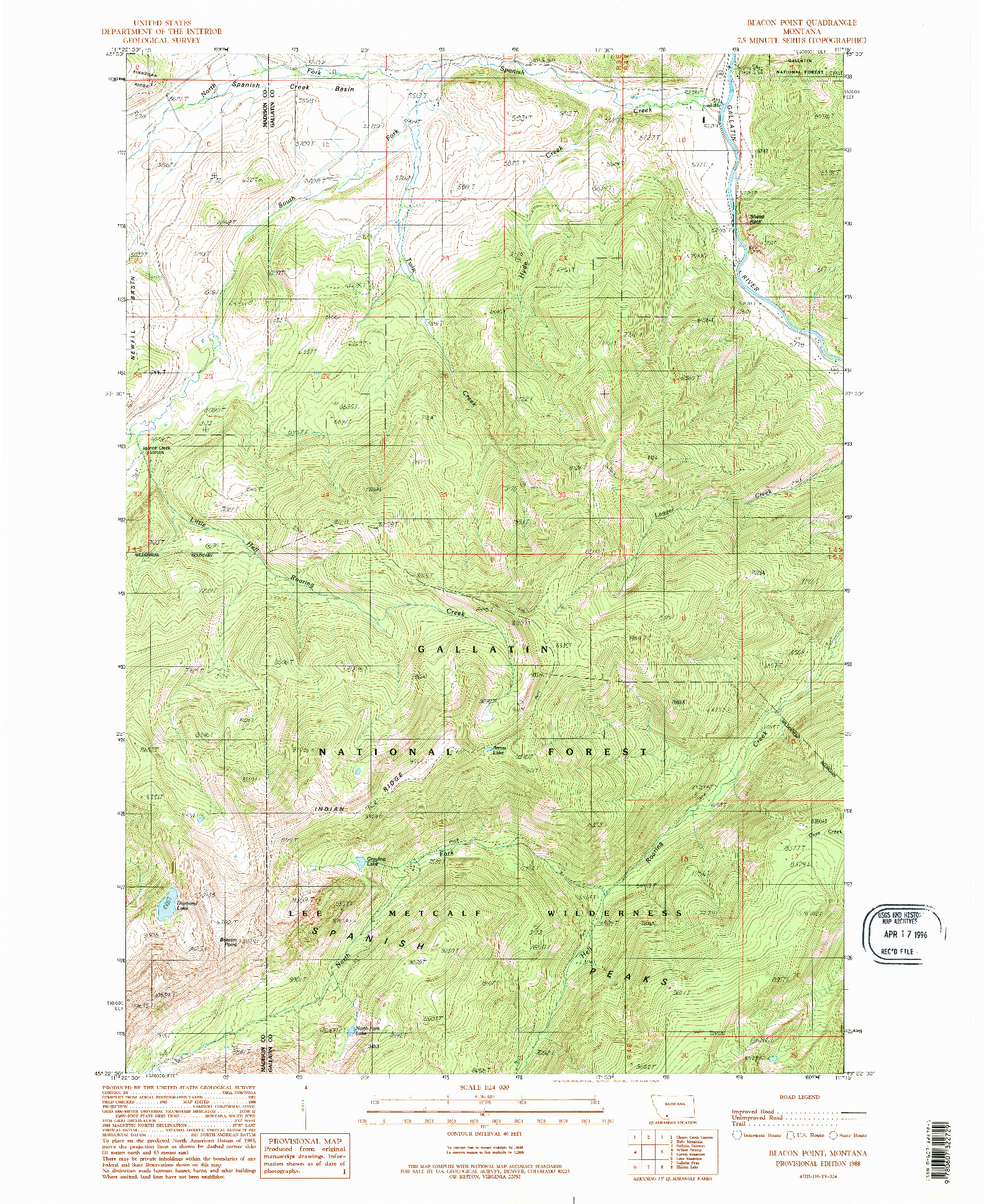 USGS 1:24000-SCALE QUADRANGLE FOR BEACON POINT, MT 1988
