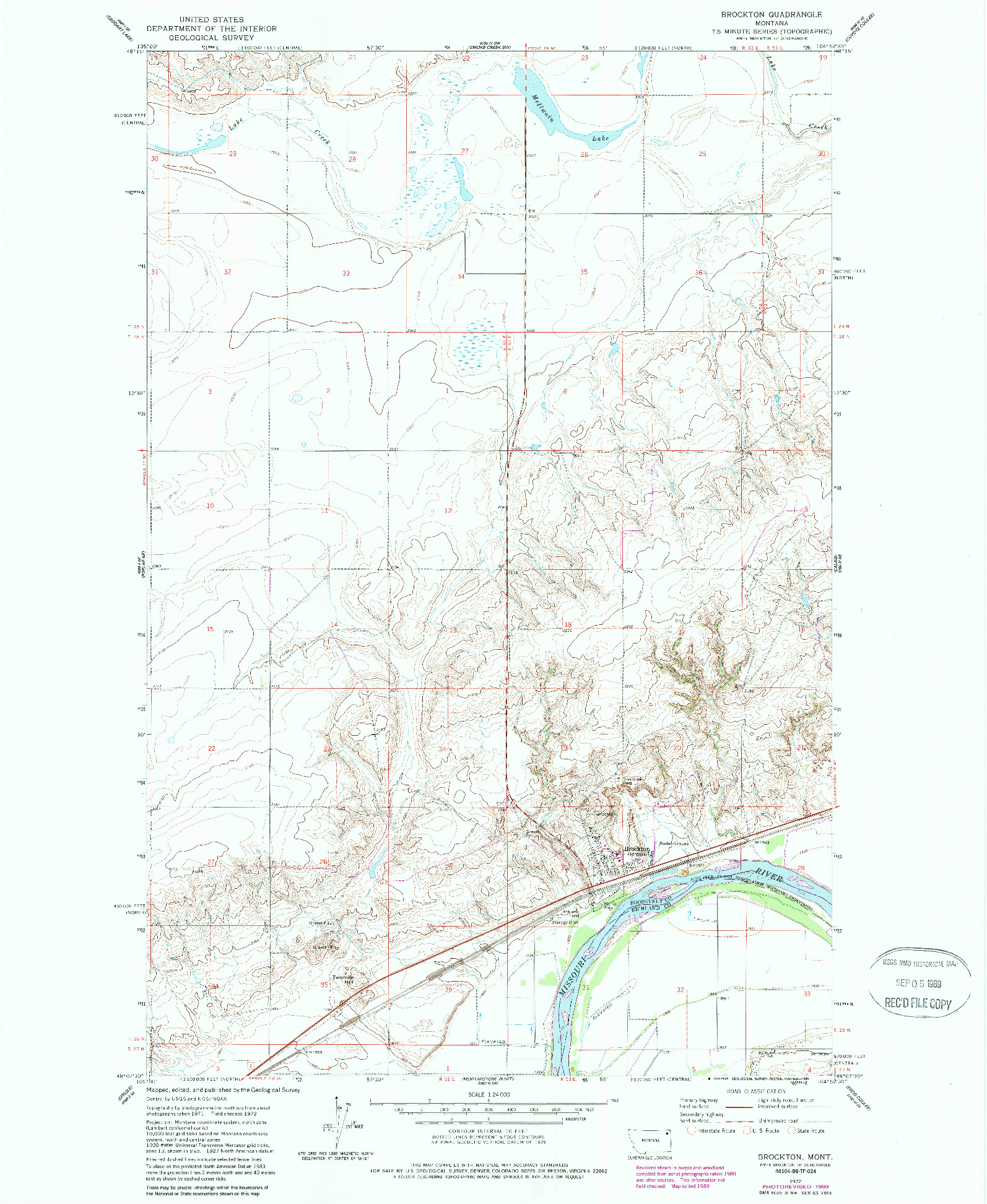USGS 1:24000-SCALE QUADRANGLE FOR BROCKTON, MT 1972
