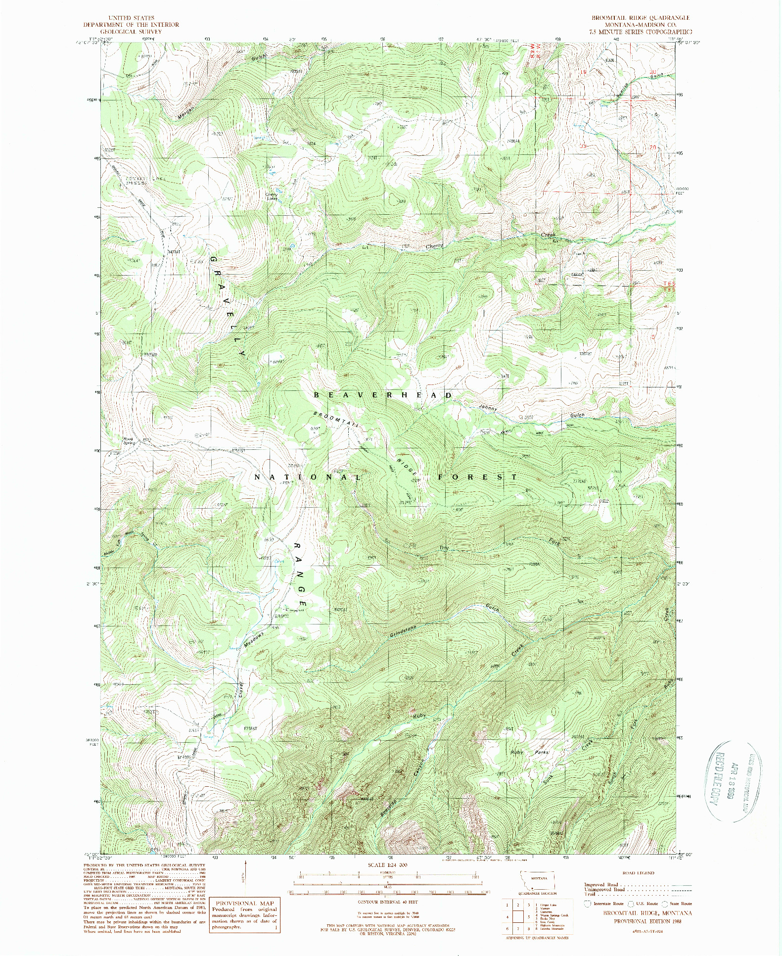 USGS 1:24000-SCALE QUADRANGLE FOR BROOMTAIL RIDGE, MT 1988