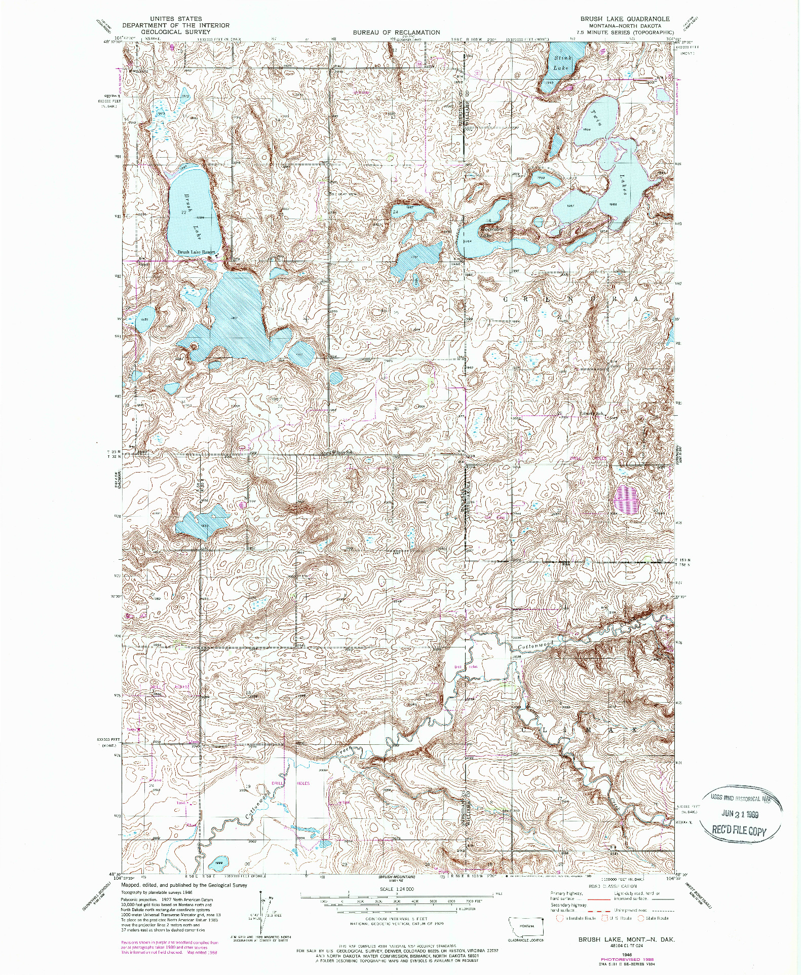 USGS 1:24000-SCALE QUADRANGLE FOR BRUSH LAKE, MT 1946